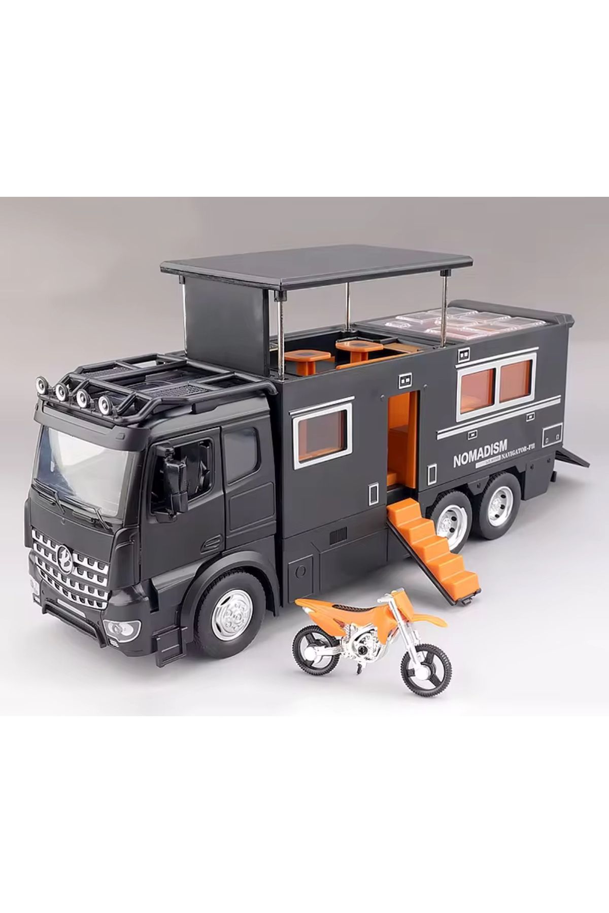 tmtoysandmore Mercedes Model Komple Metal Motorlu Tır Kamyon Karavan Işıklı Sesli 23 Cm Siyah