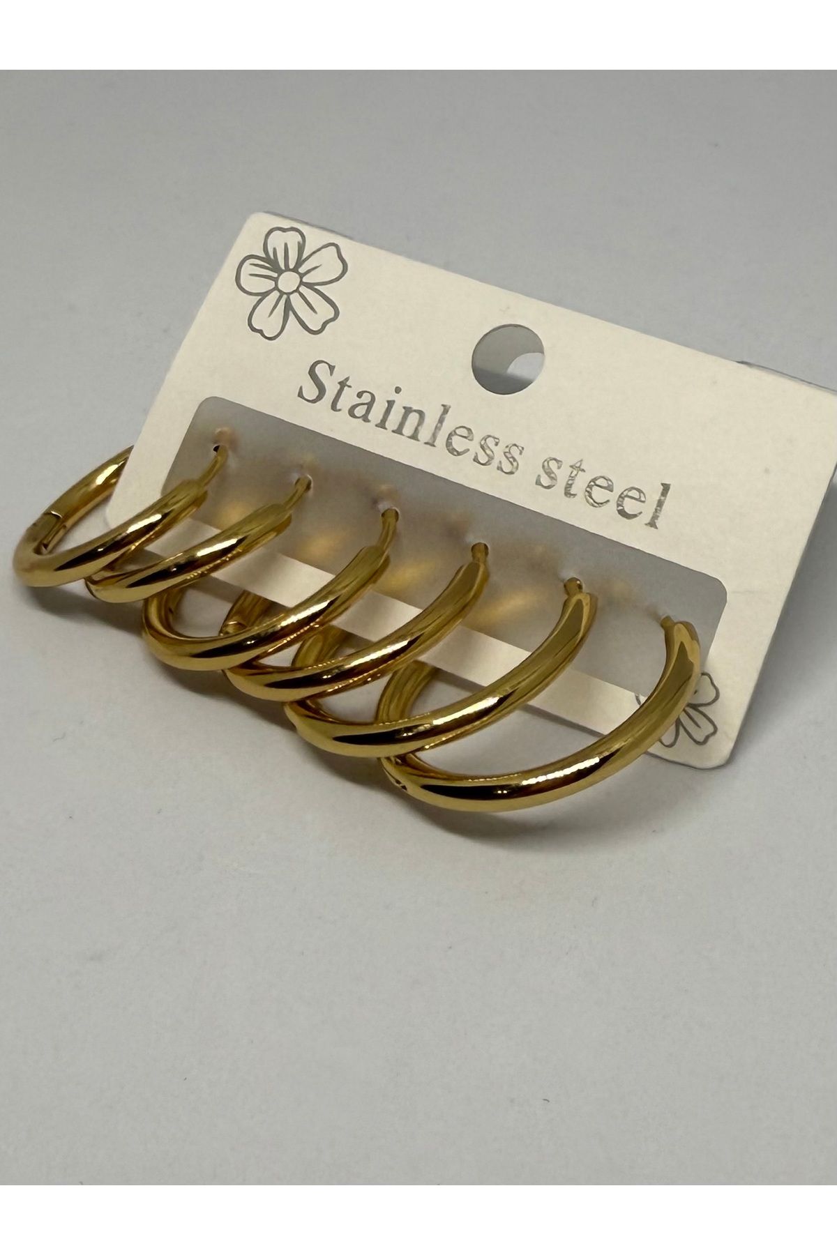 Gulsah's Store Çelik gold 3 boy 3'lü halka küpe seti