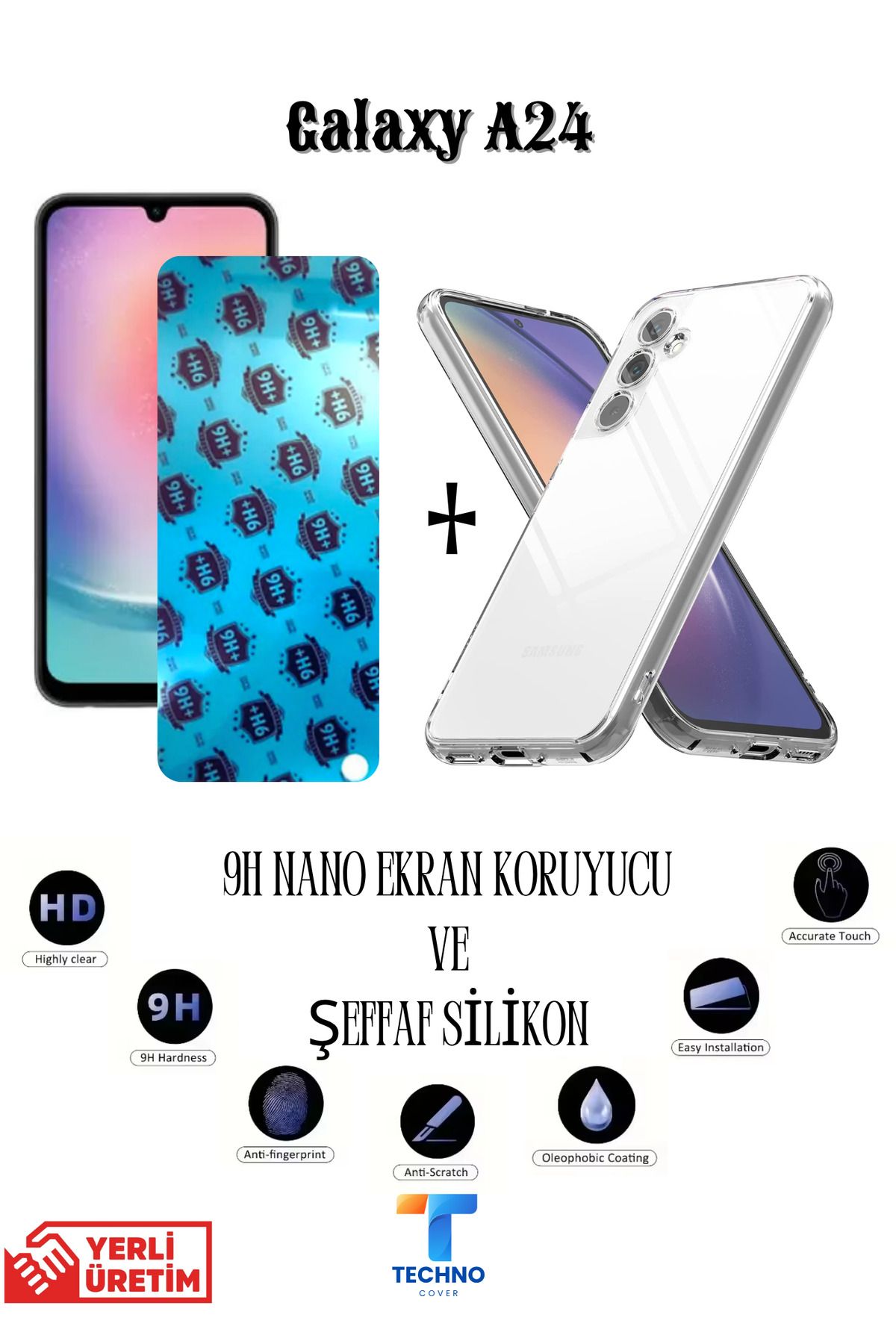 foxpower Samsung A24 Nano Ekran Koruyucu ve Şeffaf Kılıf 2li Avantajlı Paket