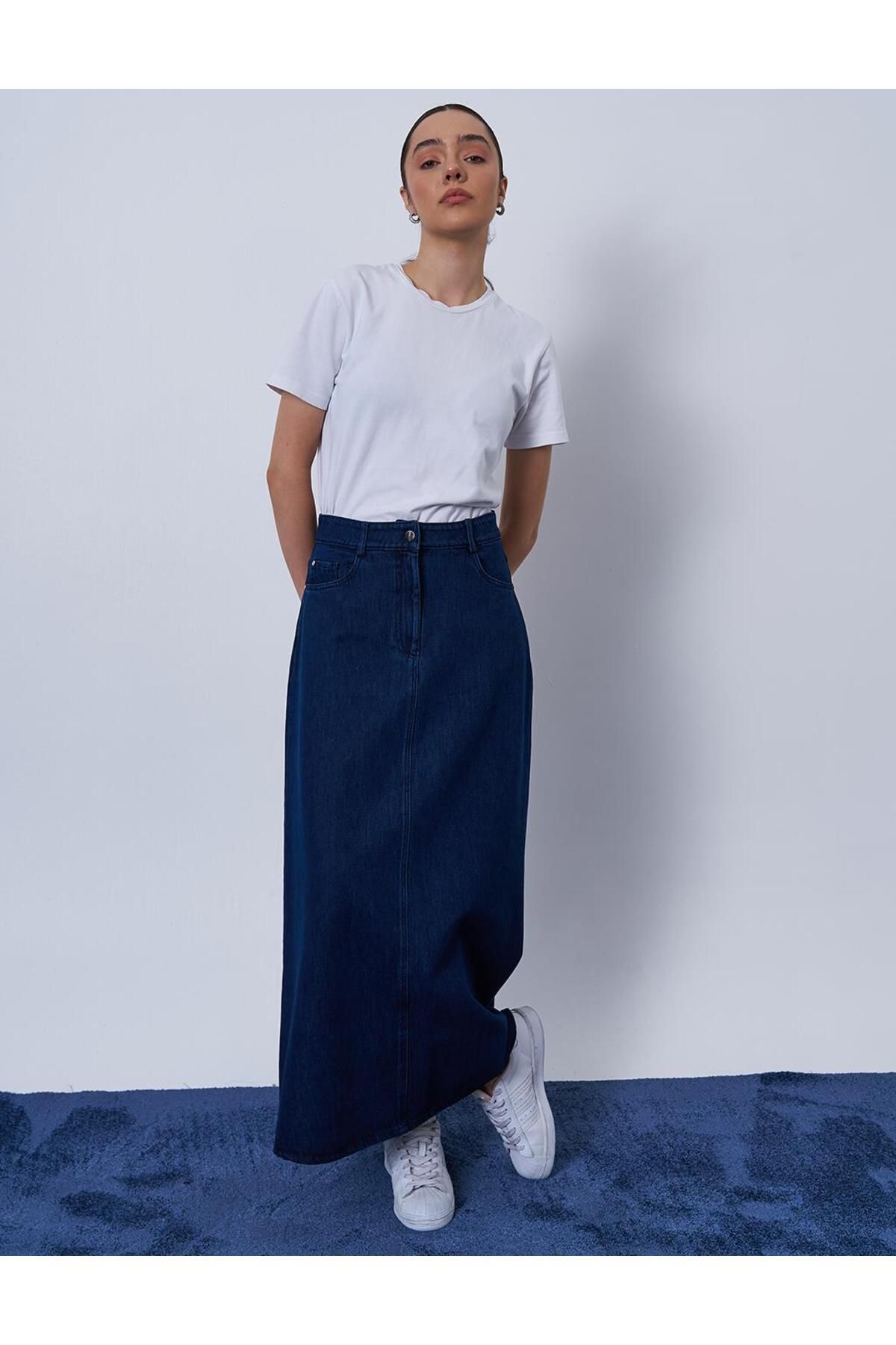 Kayra Cep Detaylı Denim Etek