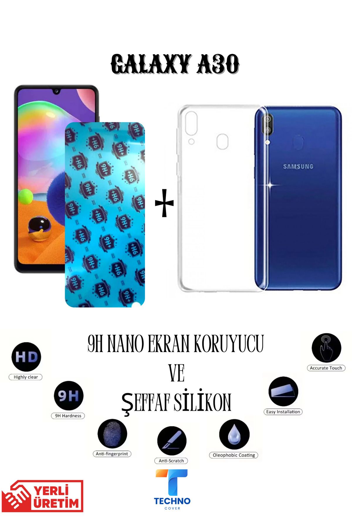 foxpower Samsung A30 Nano Ekran Koruyucu ve Şeffaf Kılıf 2li Avantajlı Paket
