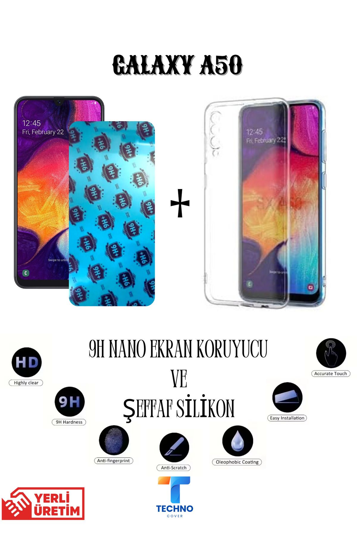 foxpower Samsung A50 Nano Ekran Koruyucu ve Şeffaf Kılıf 2li Avantajlı Paket