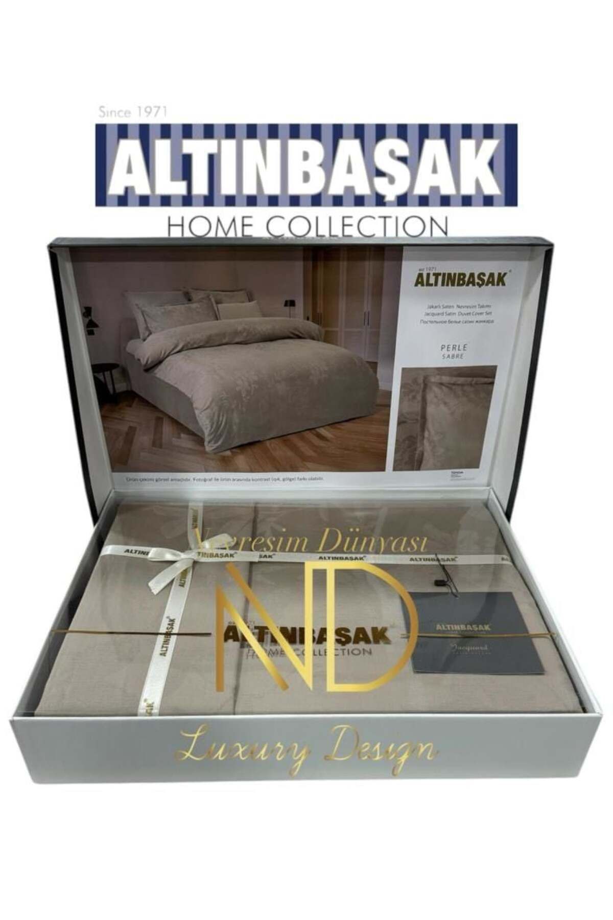 swilex + Jakarlı Saten Çift Kişilik Nevresim Takımı Perle Sabre