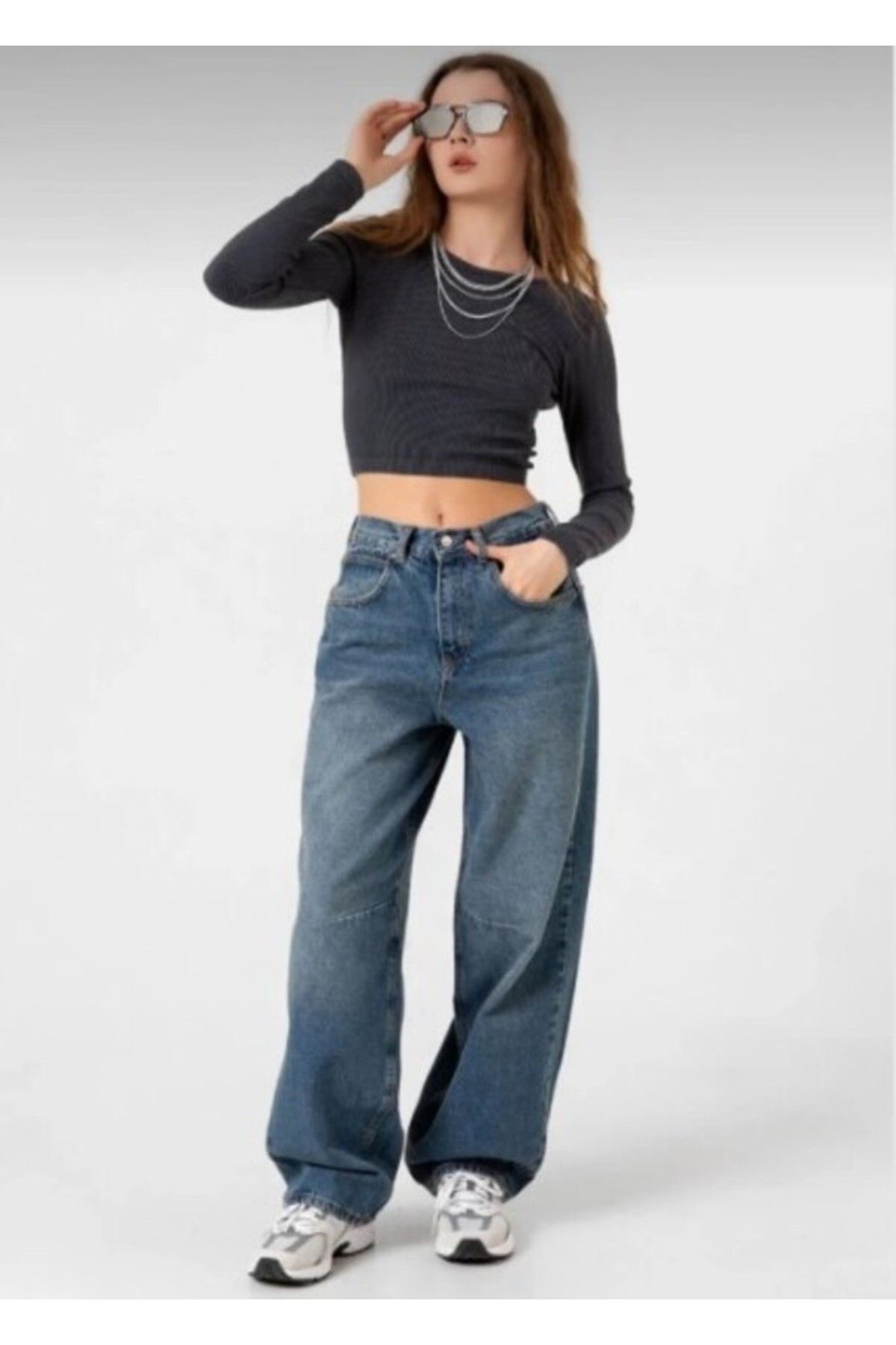 sion jeans KORE MODA Y2K BAGGY YÜKSEK BEL RAHAT DİZİ PENSLİ TOKALI KOT PANTOLON