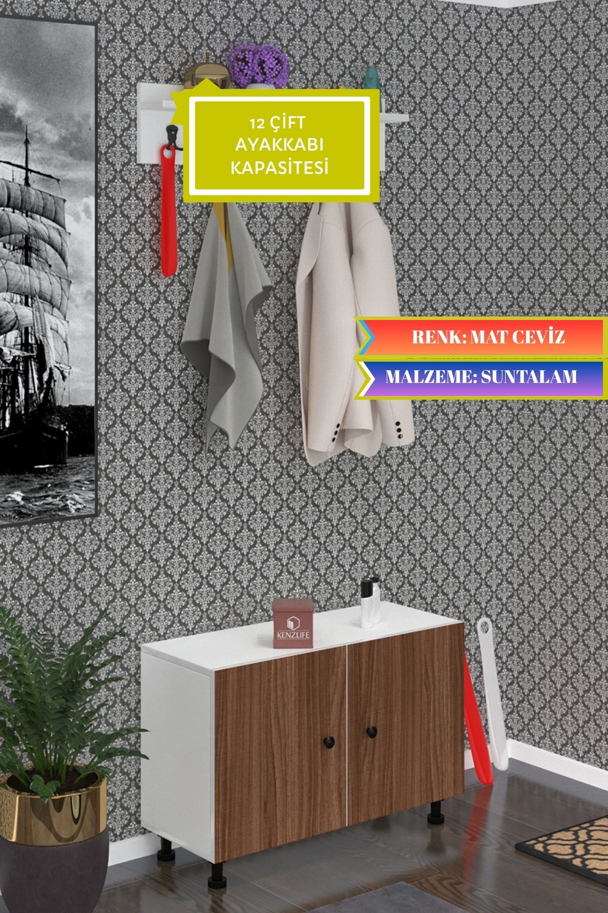Kenzlife ayakkabılık galoş3 cvzbyz 53*080*32 kapaklı 3 raflı 12 çift ayakkabı kapasitesi