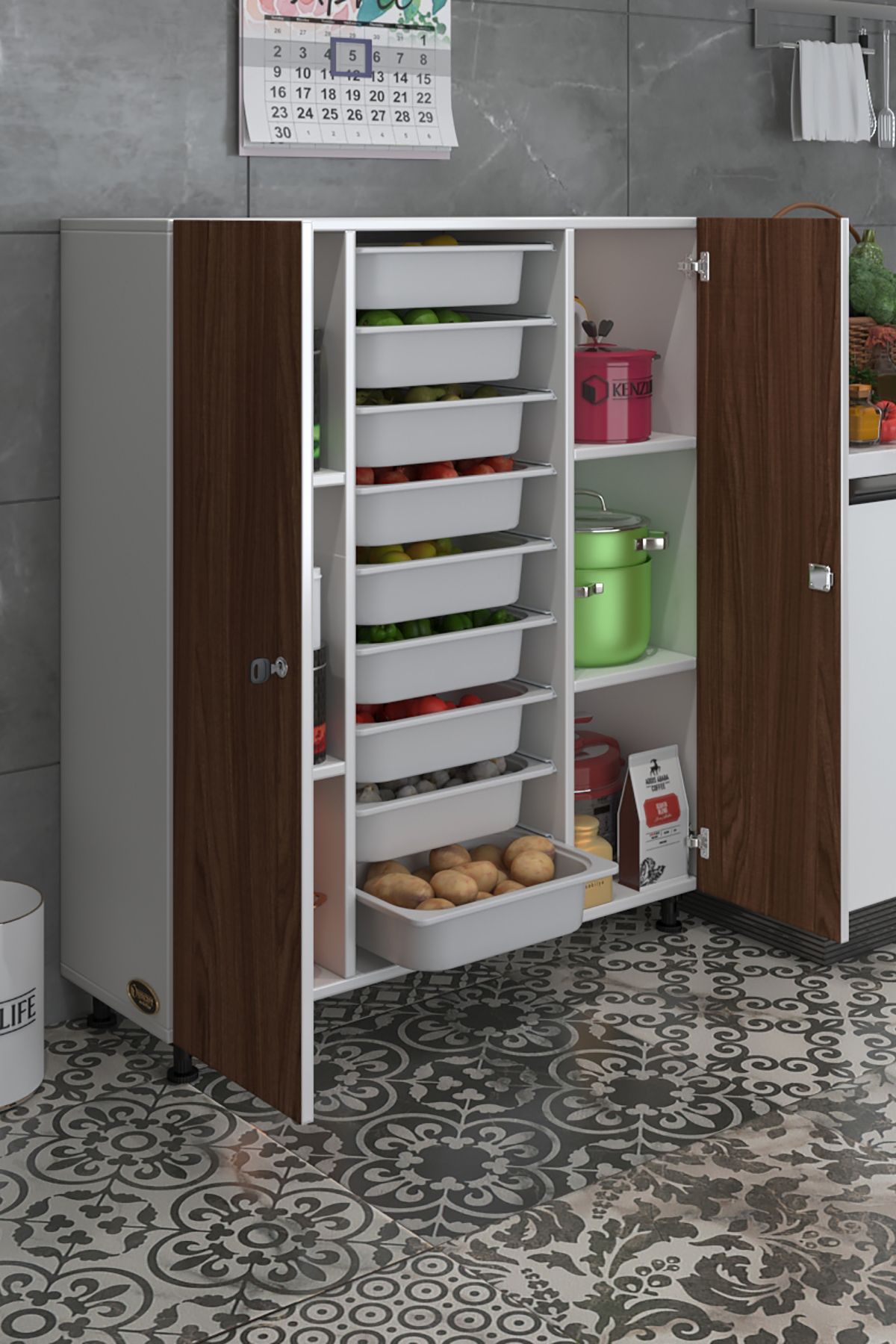 Kenzlife sepetli kilitli mutfak dolabı hürrem cvzbyz 122*105*32 erzak 9 sepetli