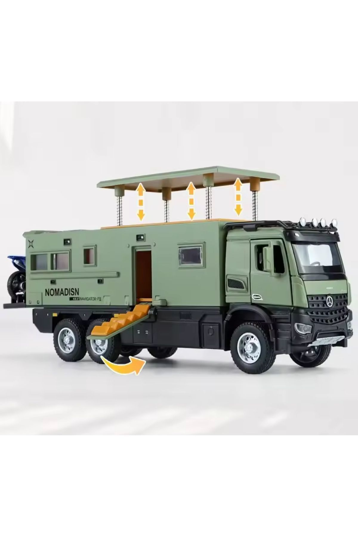 tmtoysandmore Mercedes Model Komple Metal Motorlu Tır Kamyon Karavan Işıklı Sesli 23 Cm Yeşil