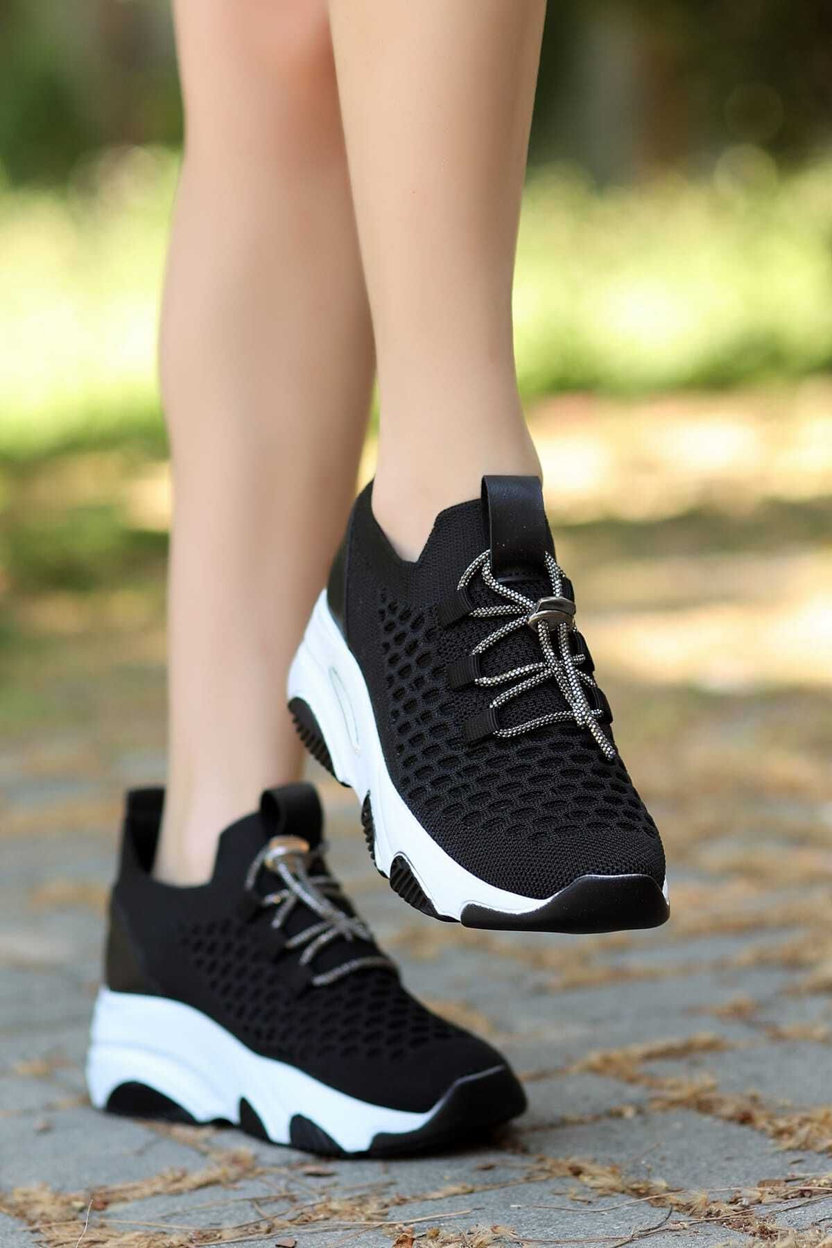 LEYDİ SHOES DİNAR TRİKO BEYAZ TAŞLI BAĞCIKLI SPOR