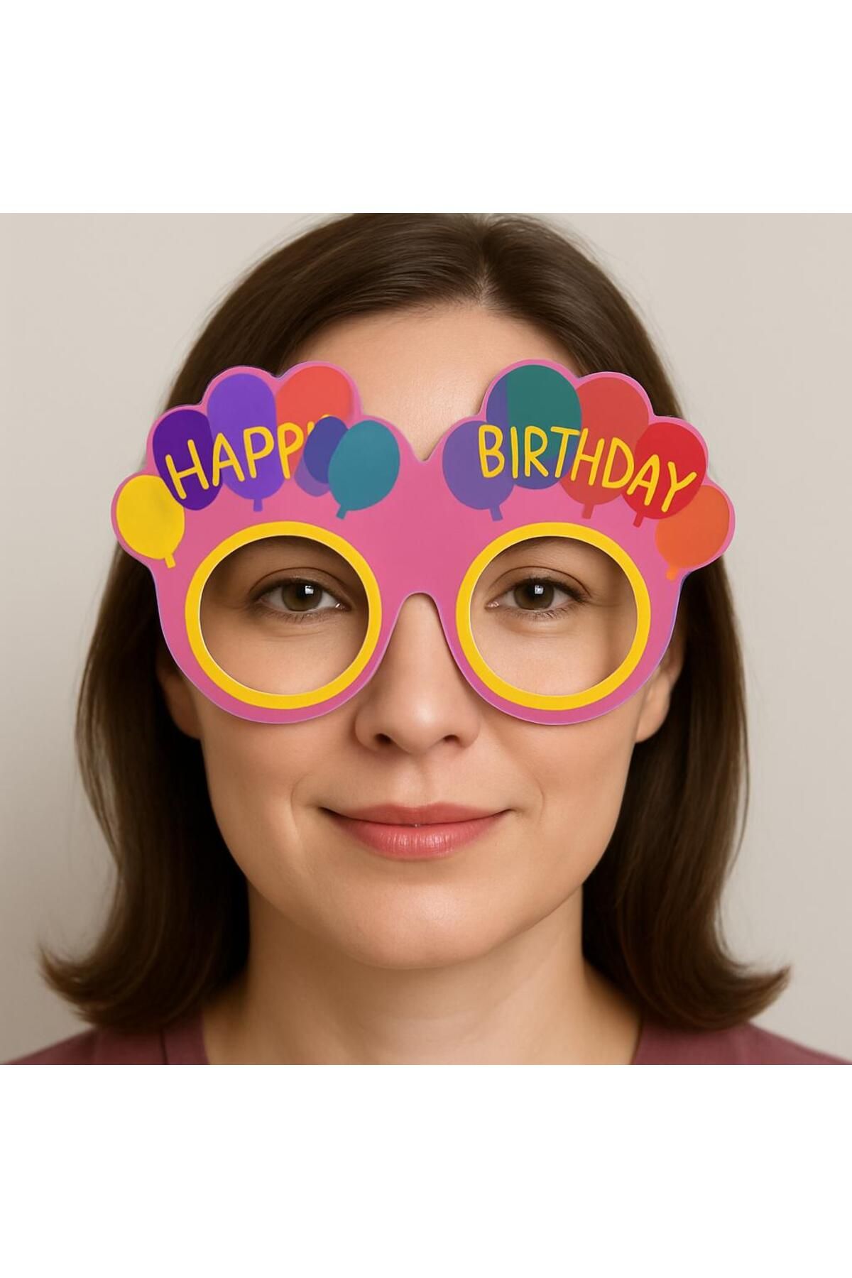 NW NessiWorld Nessiworld Balon Desenli Karton Doğum Günü Gözlükleri 6 Adet Pembe Renk