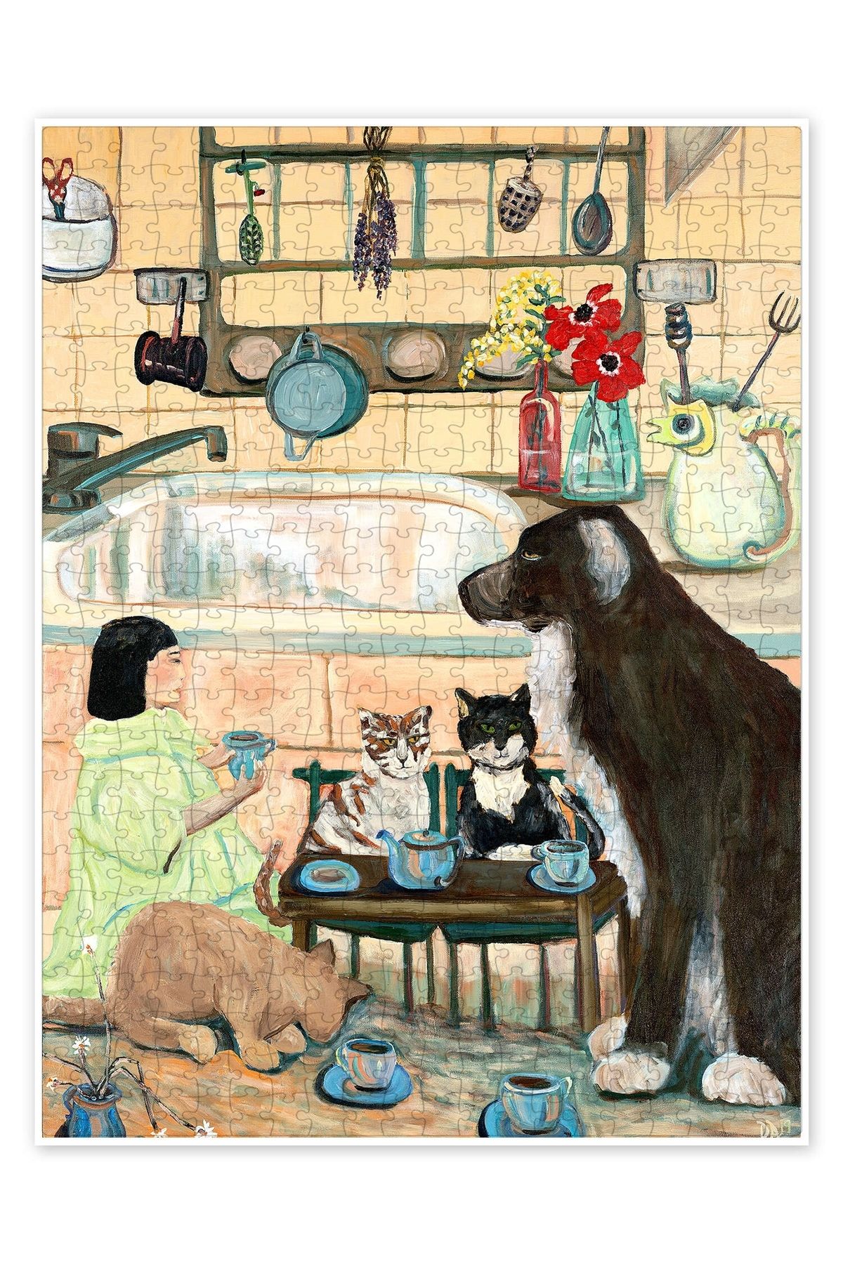 Jeronkarji Antika Çay 500 Parça Puzzle Yapboz Kedi Köpek Temalı Doğa ve Orman Hayvanları