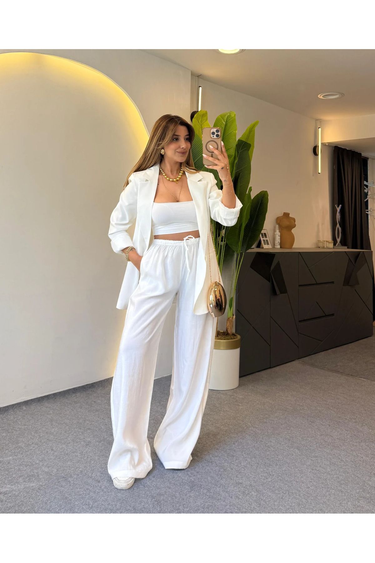 Arzununbutikk Beyaz blazer ceket pantolon takım