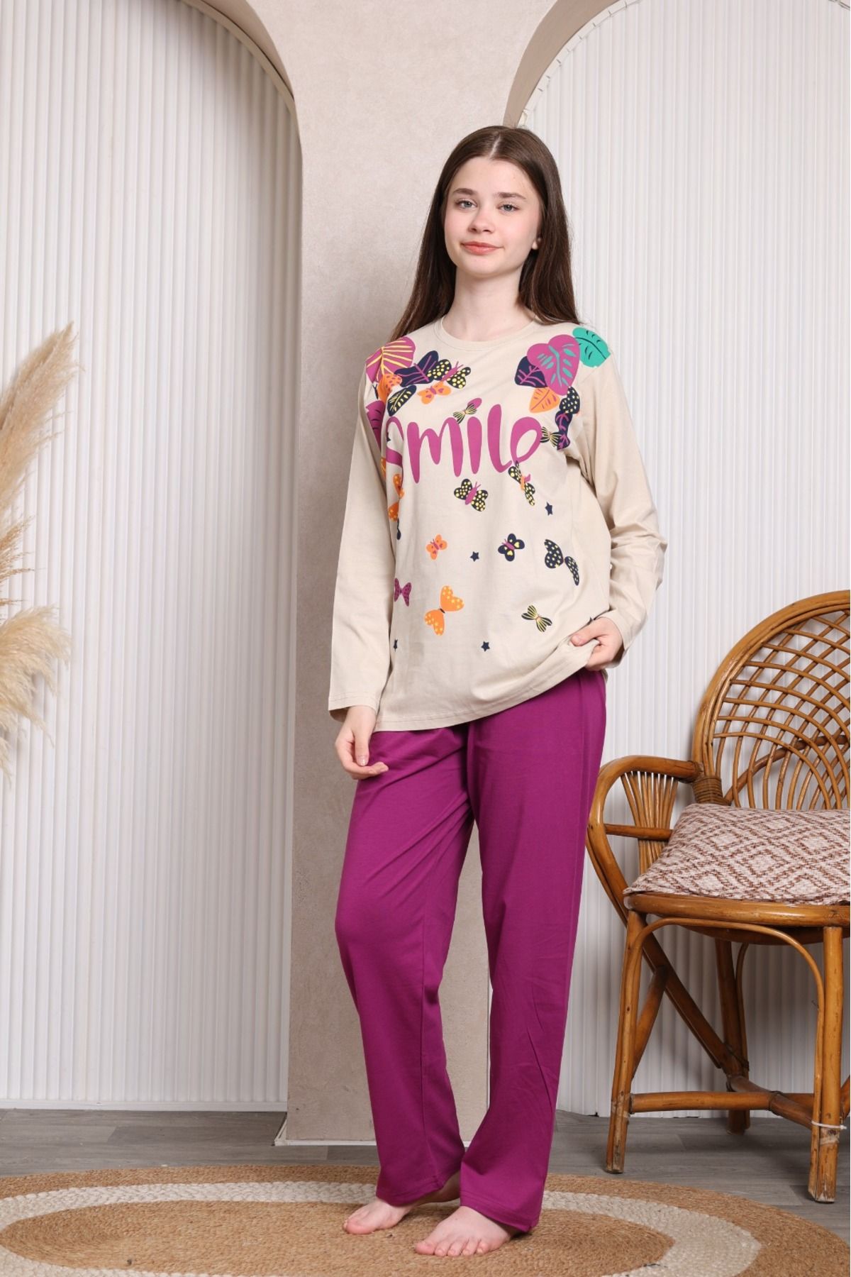 Pyjama Familya Genç Kız Figürlü İnce Uzun Kollu Pijama Takımı