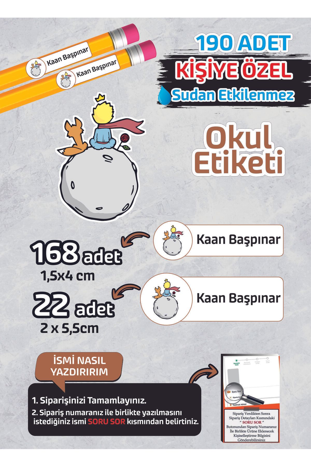 Kapbirhediye Okul Etiketi İsme Özel Kalem Defter Etiketi ( Küçük Prens -2 ) -190 Adet