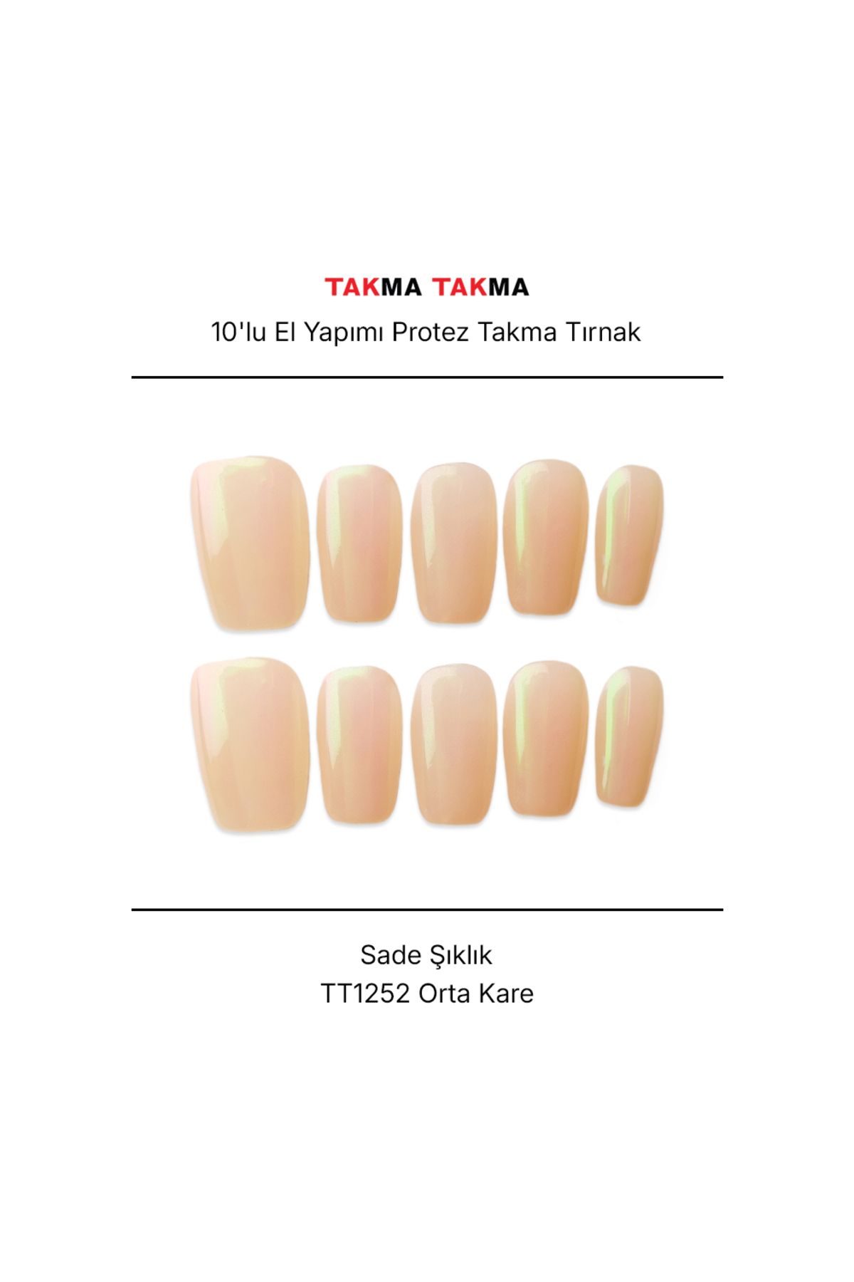 Takma Takma Tekrar Kullanılabilir El Yapımı Protez Takma Tırnak TT1252 - Sade Şıklık - 10'lu M-Gümüş