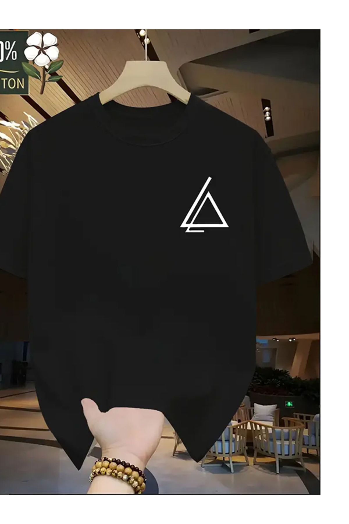 EXPECTED Unisex Geometrik Şekil Baskılı Pamuklu Oversize Rahat Kesim Şık T-shirt