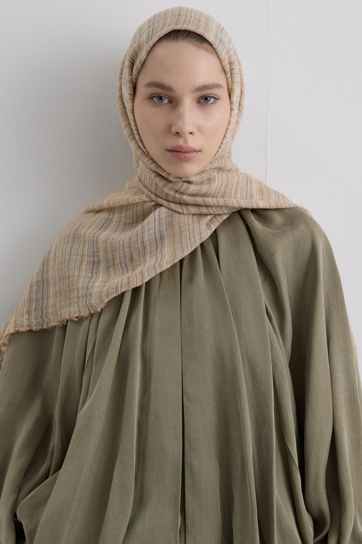 FENZA SCARF BABY KAHVE İNCE ÇİZGİLİ KETEN DOKULU PAMUKLU ŞAL