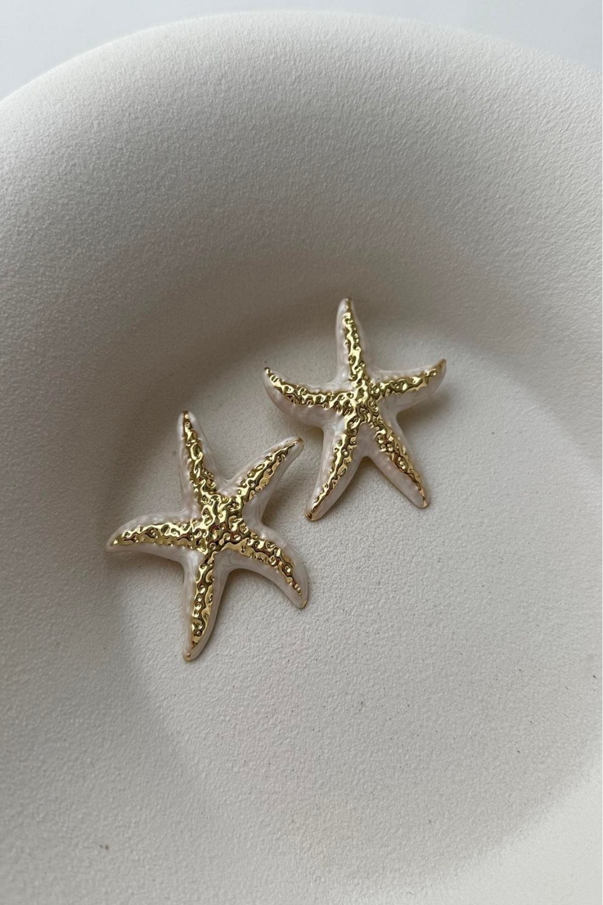 Orvix Accessories ÇELİK KARARMAZ BEYAZ DENİZ YILDIZI KADIN KÜPE YAZLIK KÜPE ABİYE KÜPE VİNTAGE KÜPE ANNE KÜPE