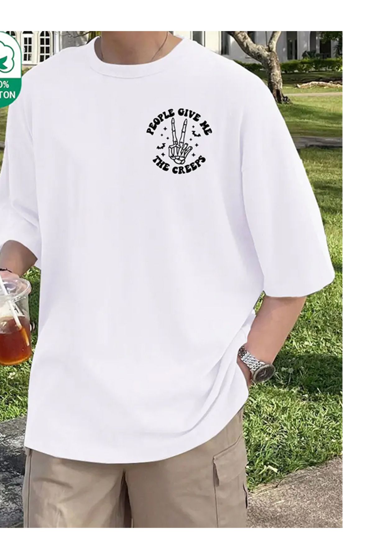 EXPECTED Erkek Yazı Motto Baskılı Oversize Rahat Kesim Pamuklu T-shirt