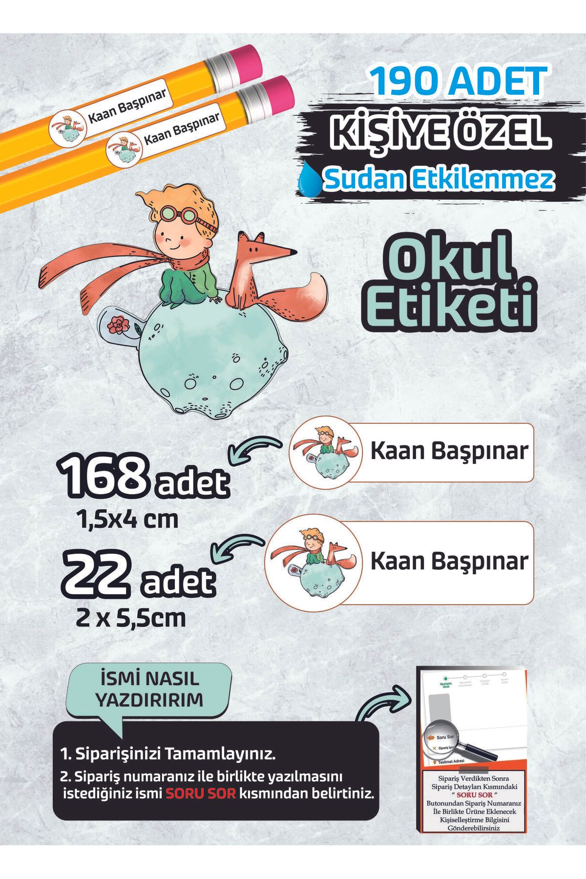 Kapbirhediye Okul Etiketi İsme Özel Kalem Defter Etiketi ( Küçük Prens -1 ) -190 Adet