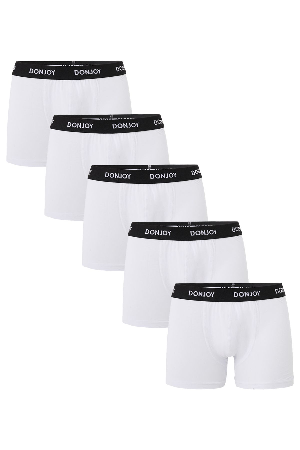 don joy Erkek 5'li Pamuklu Penye Beli Lastikli Beyaz Boxer
