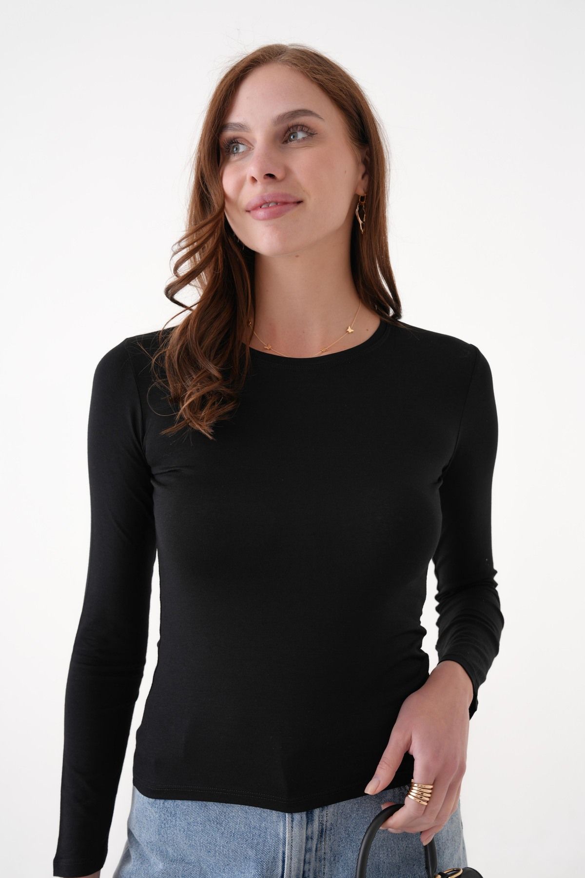 QUELISSE Bisiklet Yaka Basic Ultra Soft %100 Pamuk Uzun Kol Body Q008B