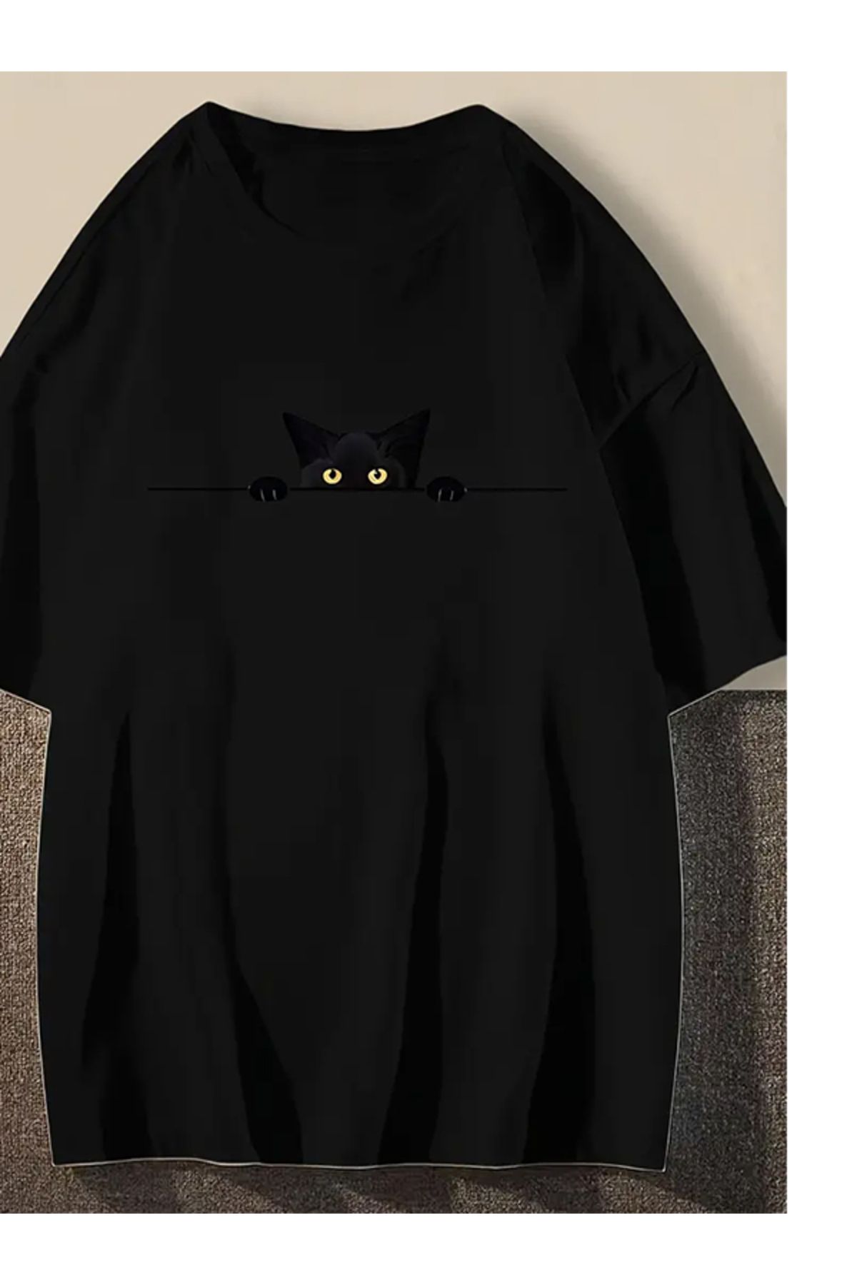 EXPECTED Unisex Kedi Baskılı Oversize Rahat Kesim Pamuklu T-shirt