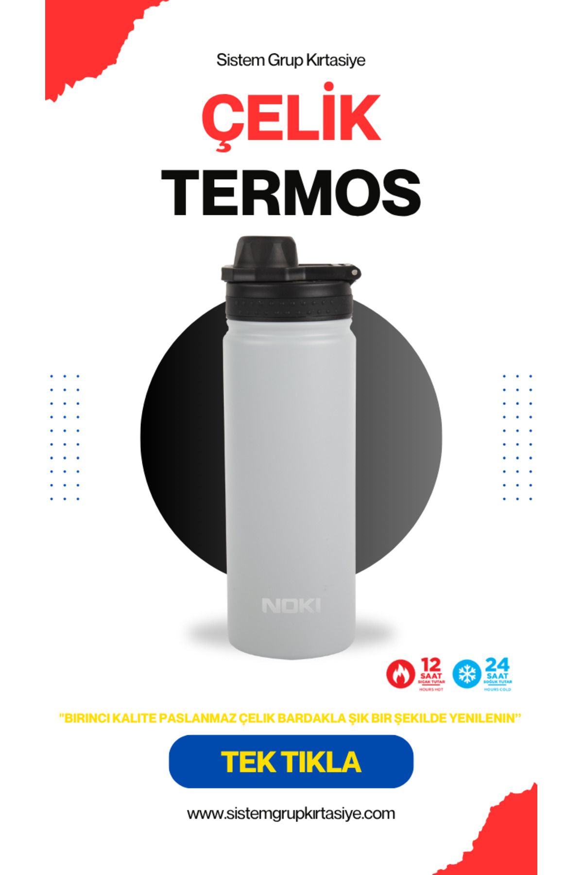 Noki Çift Katmanlı Paslanmaz Çelik Termos Bardak Kahve Çay Termosu 540 ml