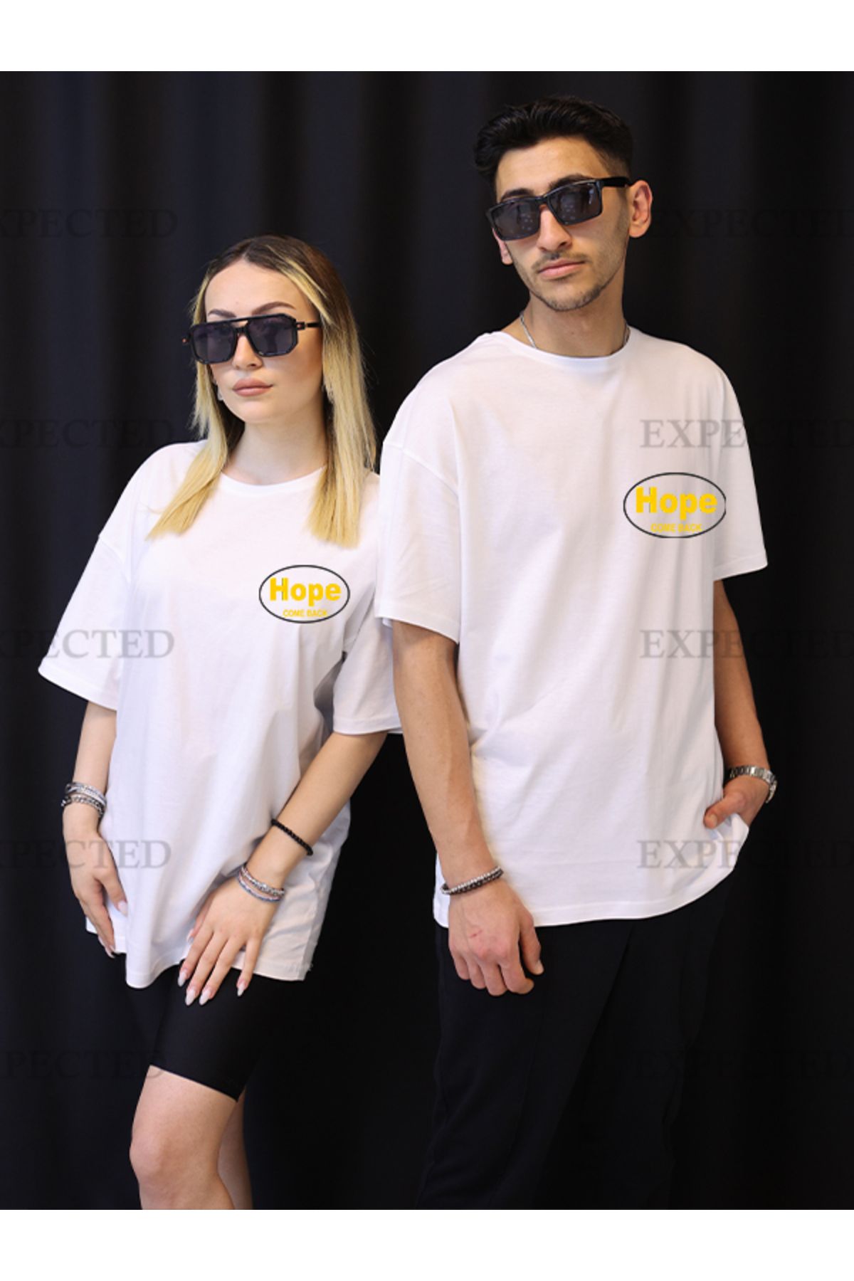 EXPECTED Sevgili Çift Arkadaş Kombini Hope Come Back Baskılı Oversize Unisex T-shirt - 2 adet