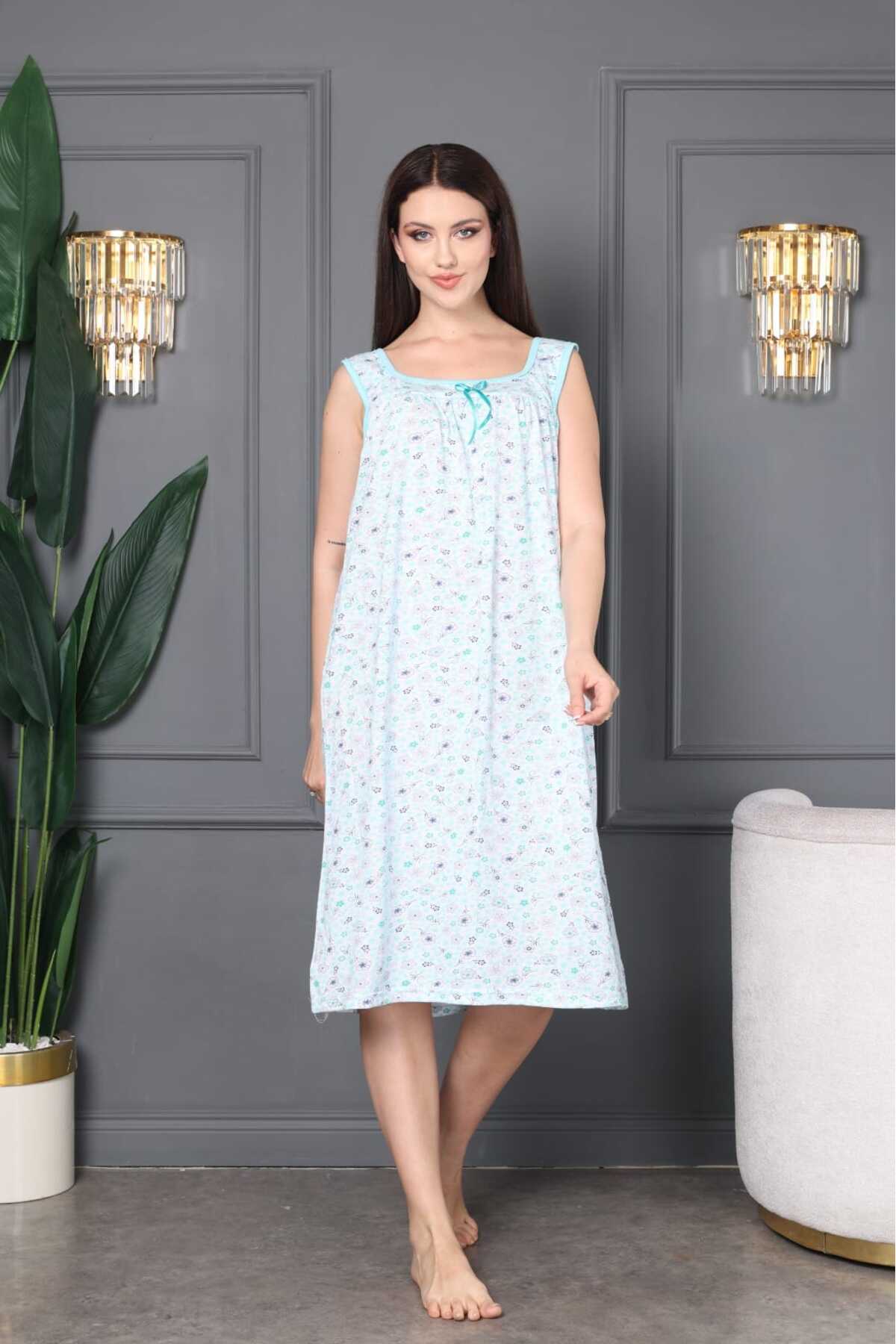 ZBTEKS Yazlık Pamuklu Bol Kesim Kalın Askılı Gecelik