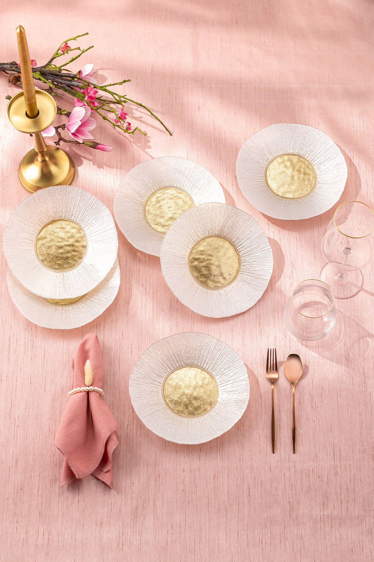Emsan Golden 6 Kişilik Cam Pasta Seti 21 cm