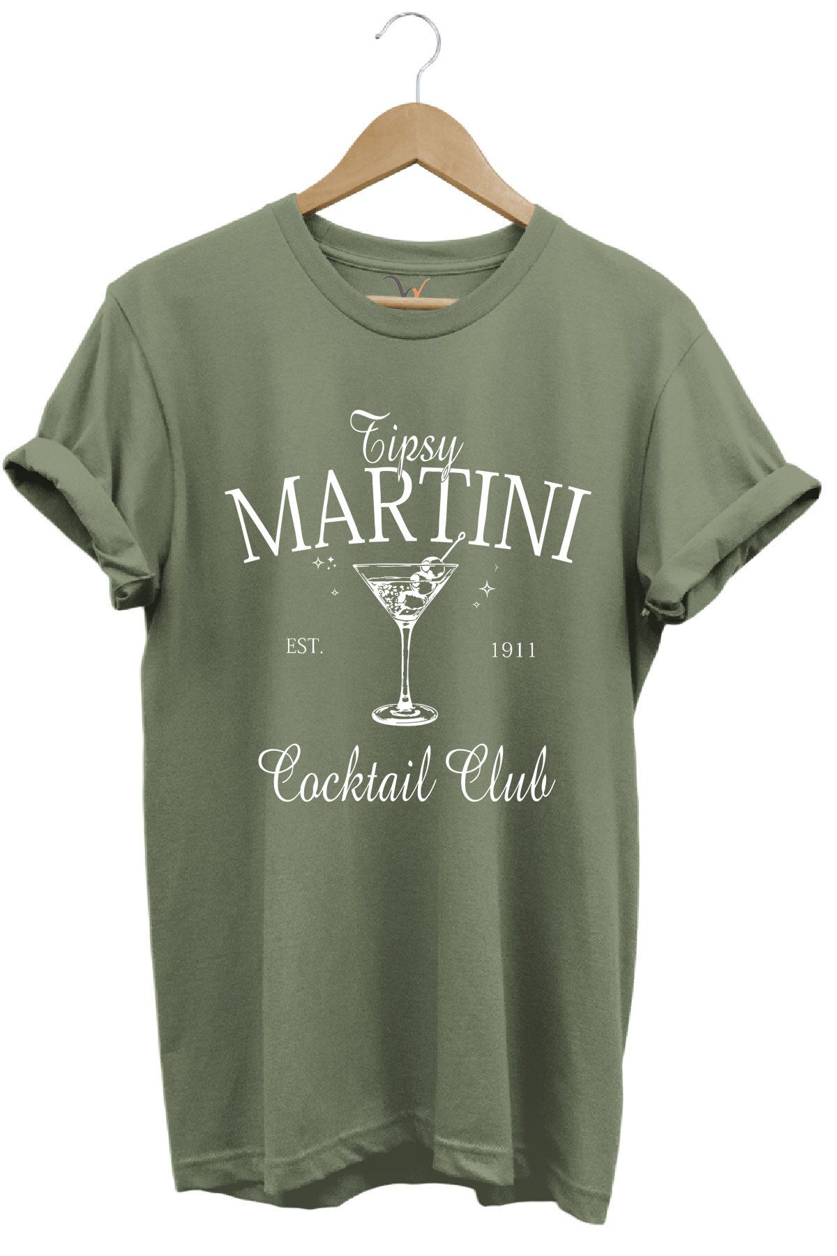 WİDİ Tipsy Martini Cocktail Club Tasarım Baskılı Old Money Y2k %100 Pamuk Regular Fit Premium T-Shirt