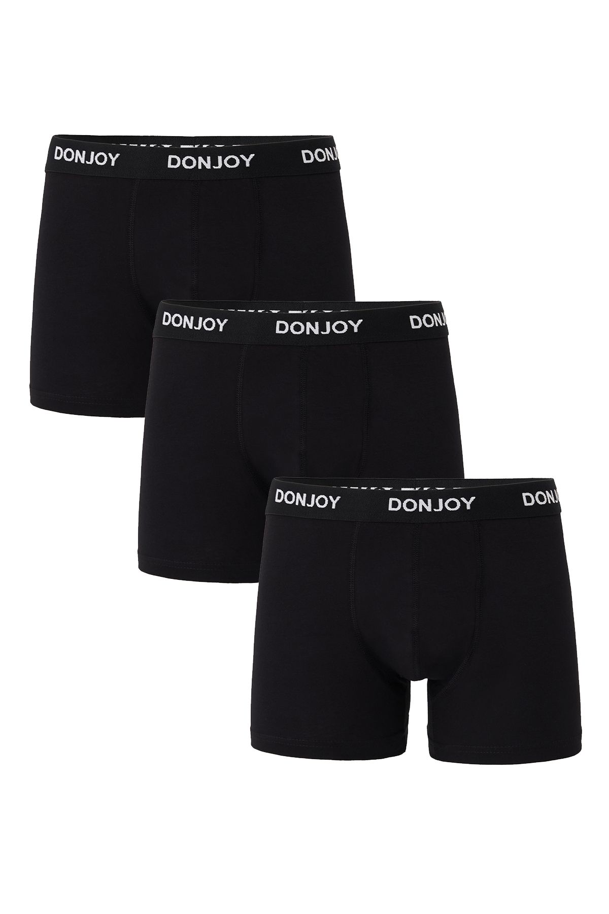 don joy Erkek 3'lü Pamuklu Penye Beli Lastikli Siyah Boxer