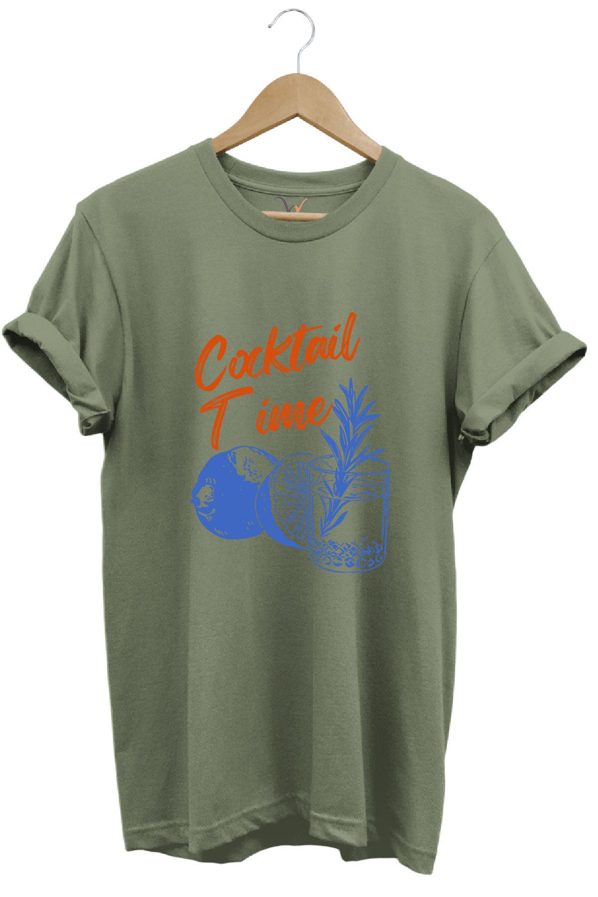 WİDİ Cocktail Time Tasarım Baskılı Y2K Old Money %100 Pamuk Regular Fit Bisiklet Yaka Premium T-Shirt