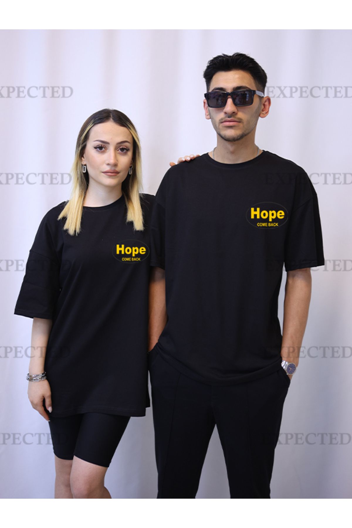 EXPECTED Sevgili Çift Arkadaş Kombini Hope Come Back Baskılı Oversize Unisex T-shirt - 2 adet