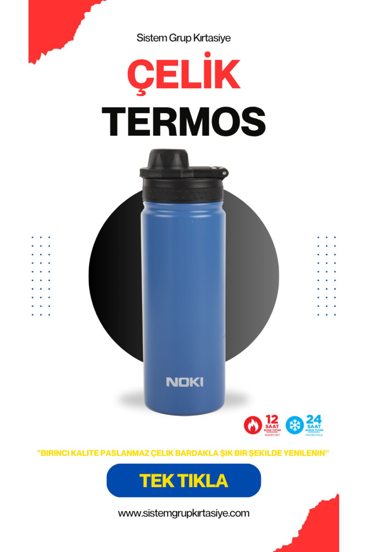 Noki Çift Katmanlı Paslanmaz Çelik Termos Bardak Kahve Çay Termosu 540 ml