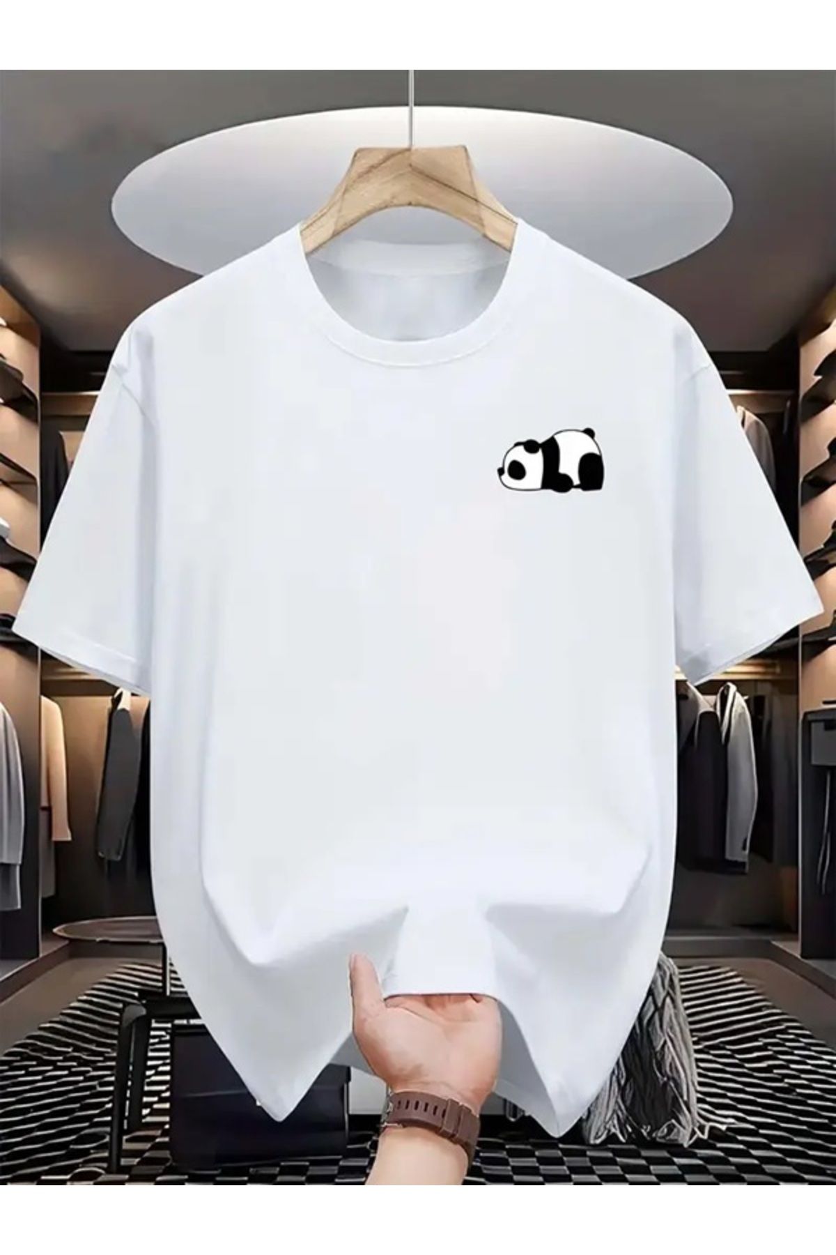 EXPECTED Unisex Panda Baskılı Oversize Pamuklu Geniş Kesim Nefes alan Günlük Şık T-shirt