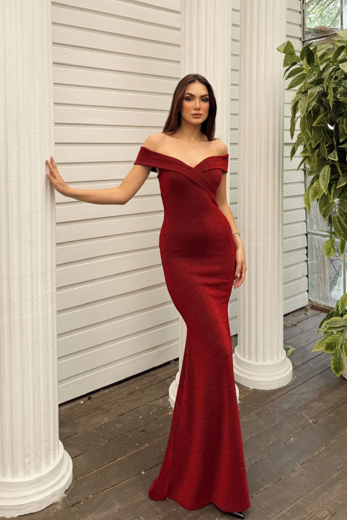 Sindimoda Nora Kayık Yaka Simli Kumaş Abiye 583161