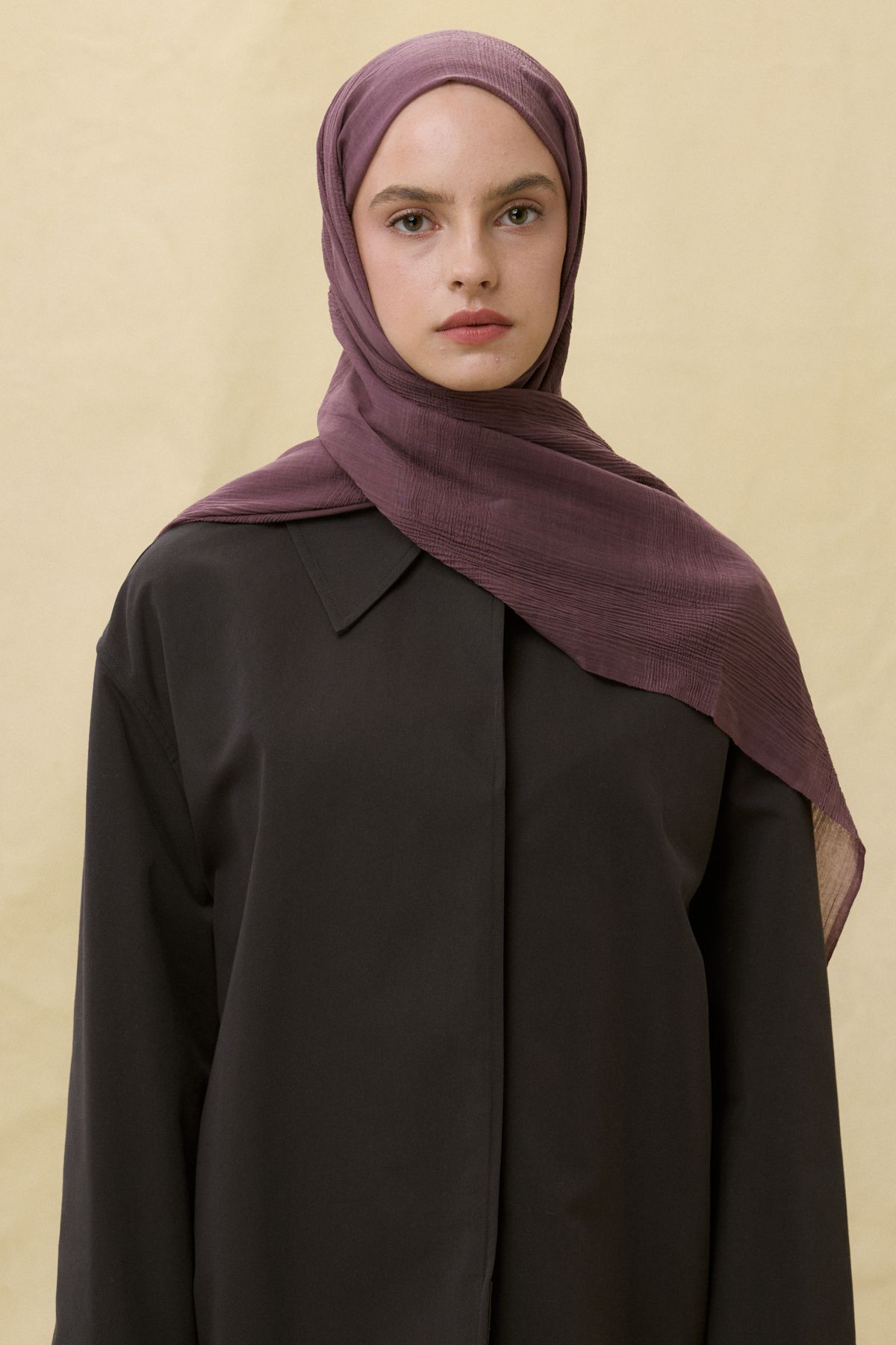 FENZA SCARF BRICE PATLİCAN MOR UZUN SAÇAK PÜSKÜLLÜ PAMUKLU ŞAL