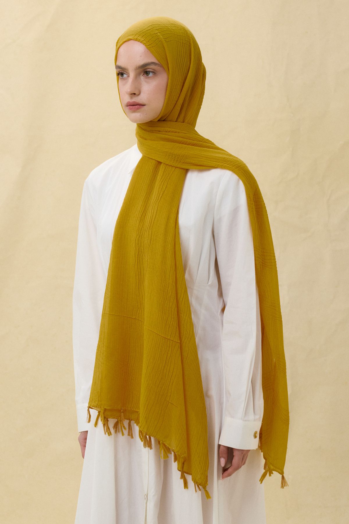 FENZA SCARF LİLYUM KAVUN İÇİ SAÇAK PÜSKÜLLÜ PAMUKLU ŞAL