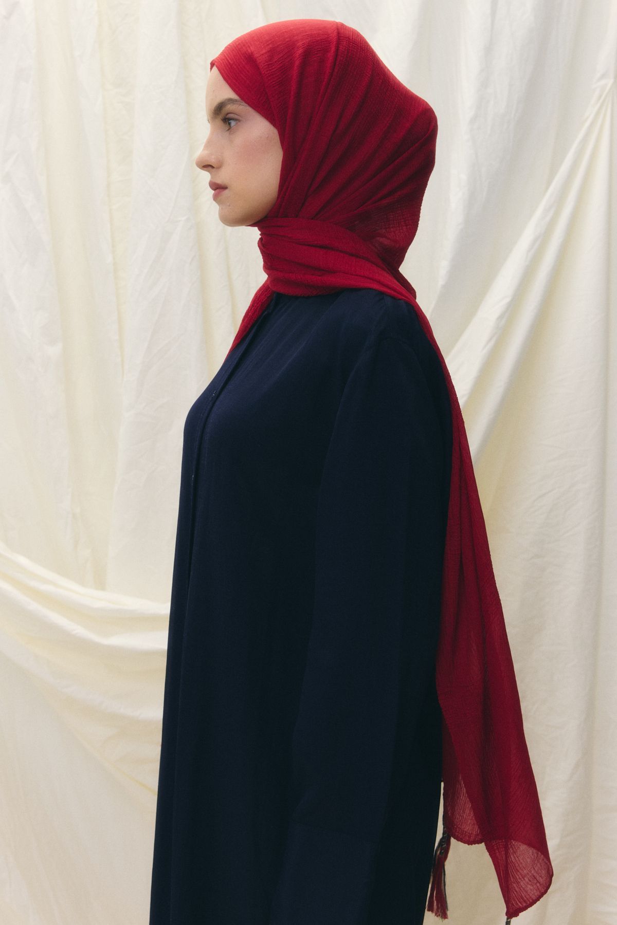 FENZA SCARF BRICE KİRAZ KIRMIZI UZUN SAÇAK PÜSKÜLLÜ PAMUKLU ŞAL