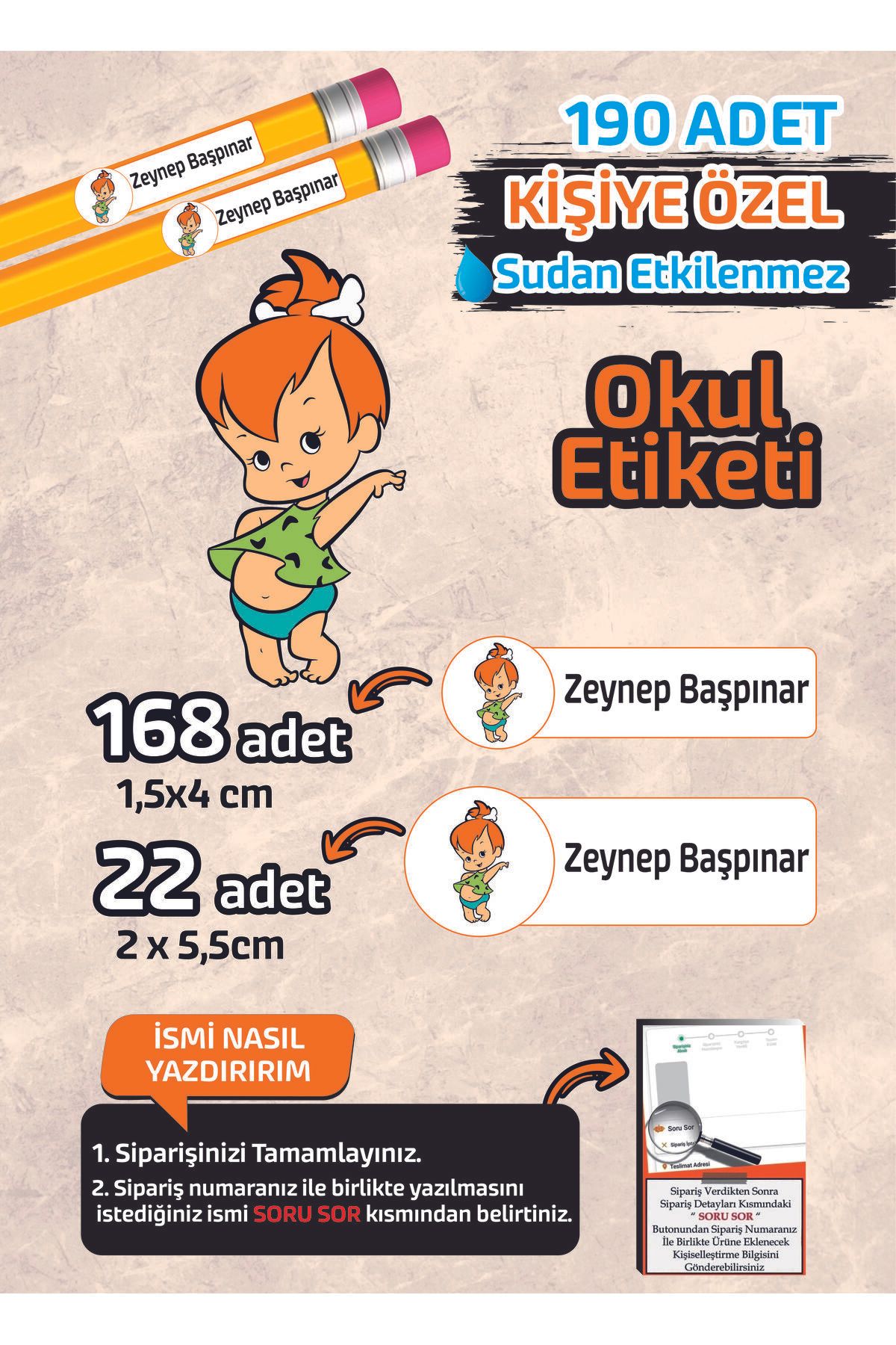 Kapbirhediye Okul Etiketi İsme Özel Kalem Defter Etiketi Çakıl -190 Adet