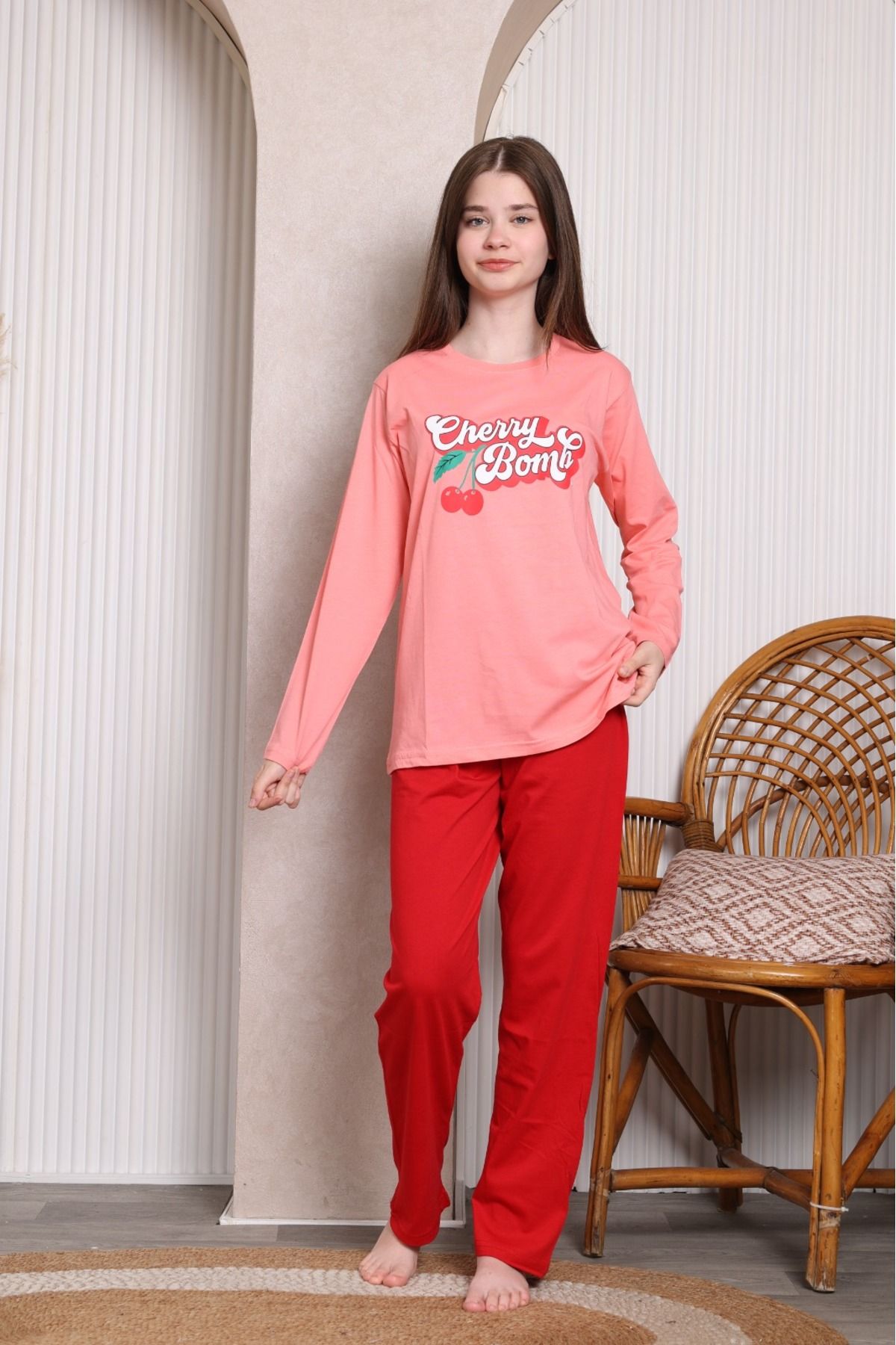 Pyjama Familya Genç Kız Figürlü İnce Uzun Kollu Pijama Takımı