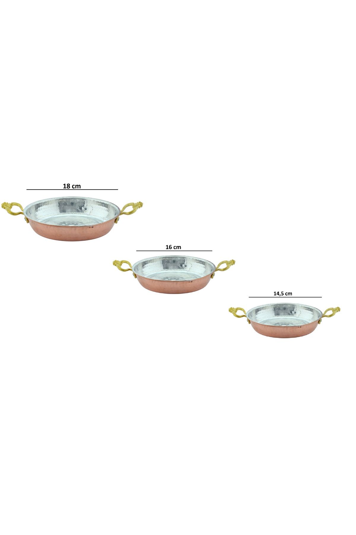 HitDukkan El Yapımı 3 Lü Set (14.5CM,16CM,18CM) Bakır Sahan Tava Seti