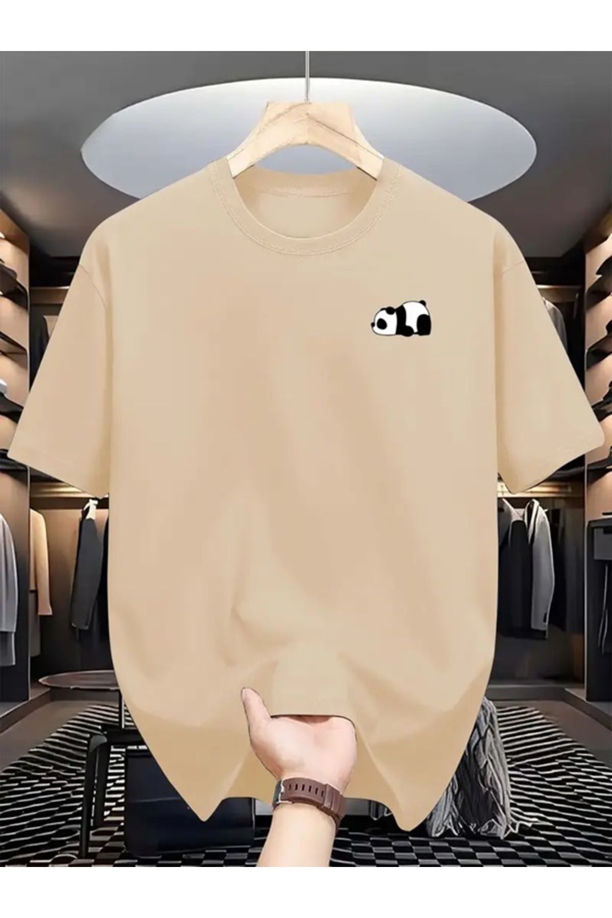 EXPECTED Unisex Panda Baskılı Oversize Pamuklu Geniş Kesim Nefes alan Günlük Şık T-shirt
