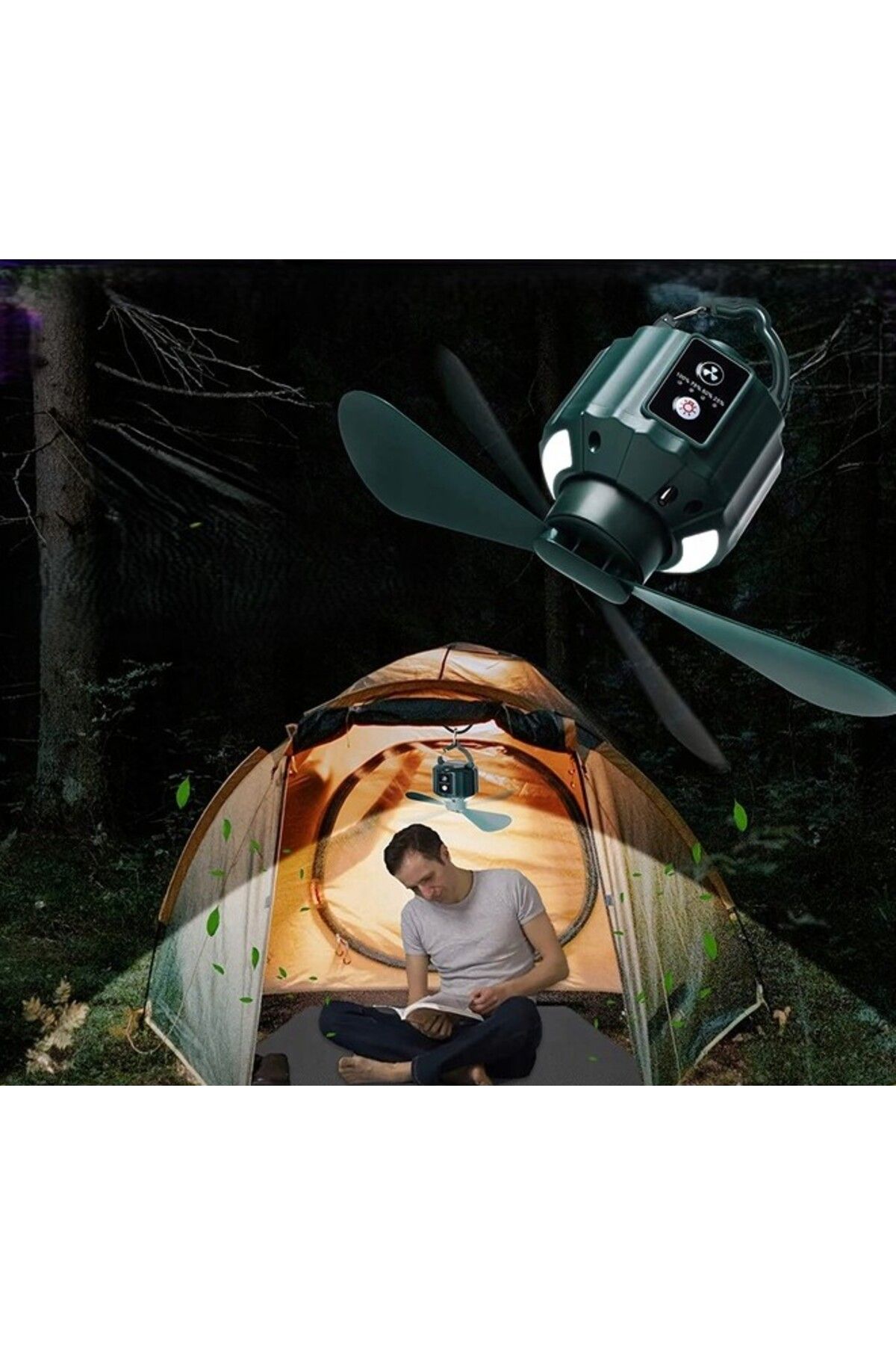 zola-Ventilator camping 2 in 1 cu LED, 3 viteze, lumina reglabila, telecomanda, USB, 5200mAh, verde 11