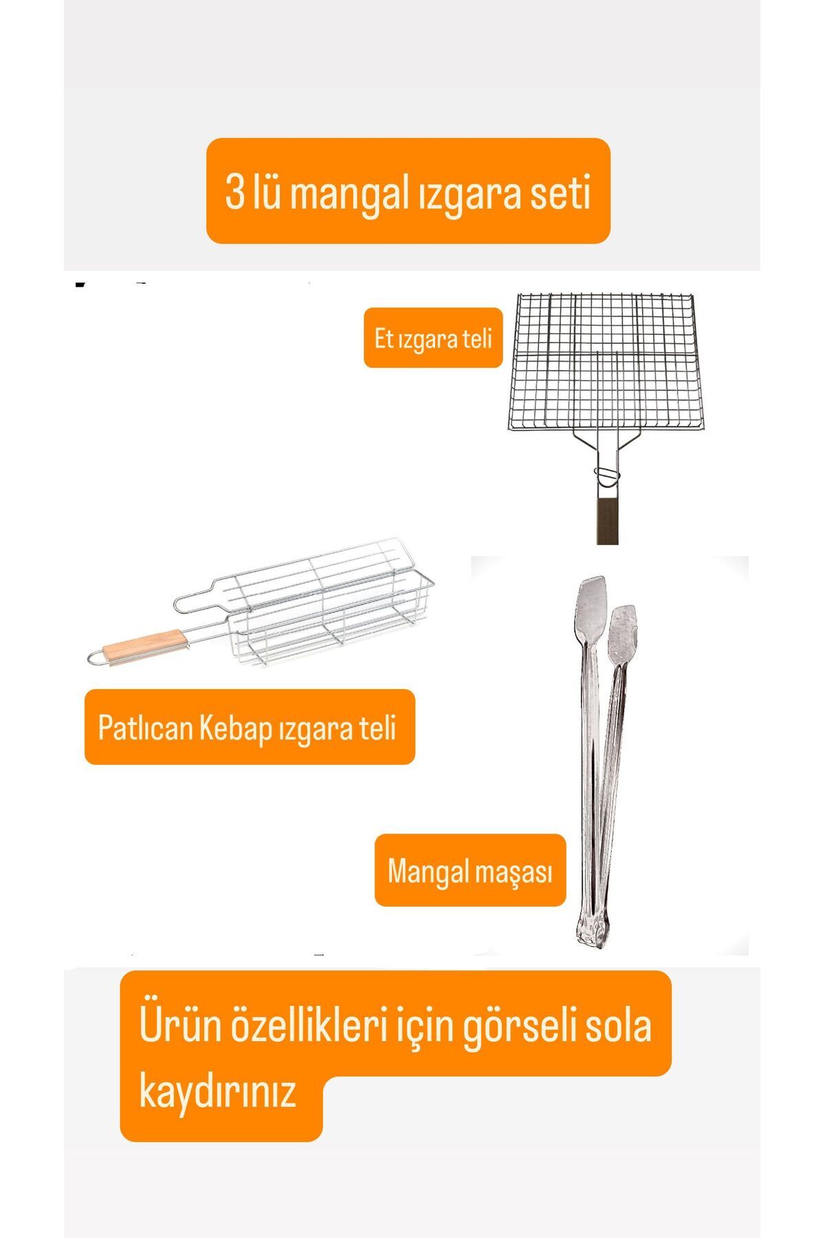 Becenhouse 3 Parça 1. Kalite Mangal Izgara Seti ( 1 ad. Sebze Izgara Teli 1 ad. Et ızgara Teli 1 ad. Maşa