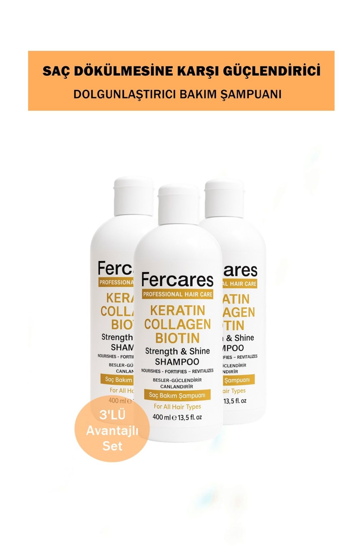 Fercares Saç Dökülmesine Karşı Hızlı Saç Uzatan Dolgunlaştırıcı Besleyici Şampuan 3'lü Set