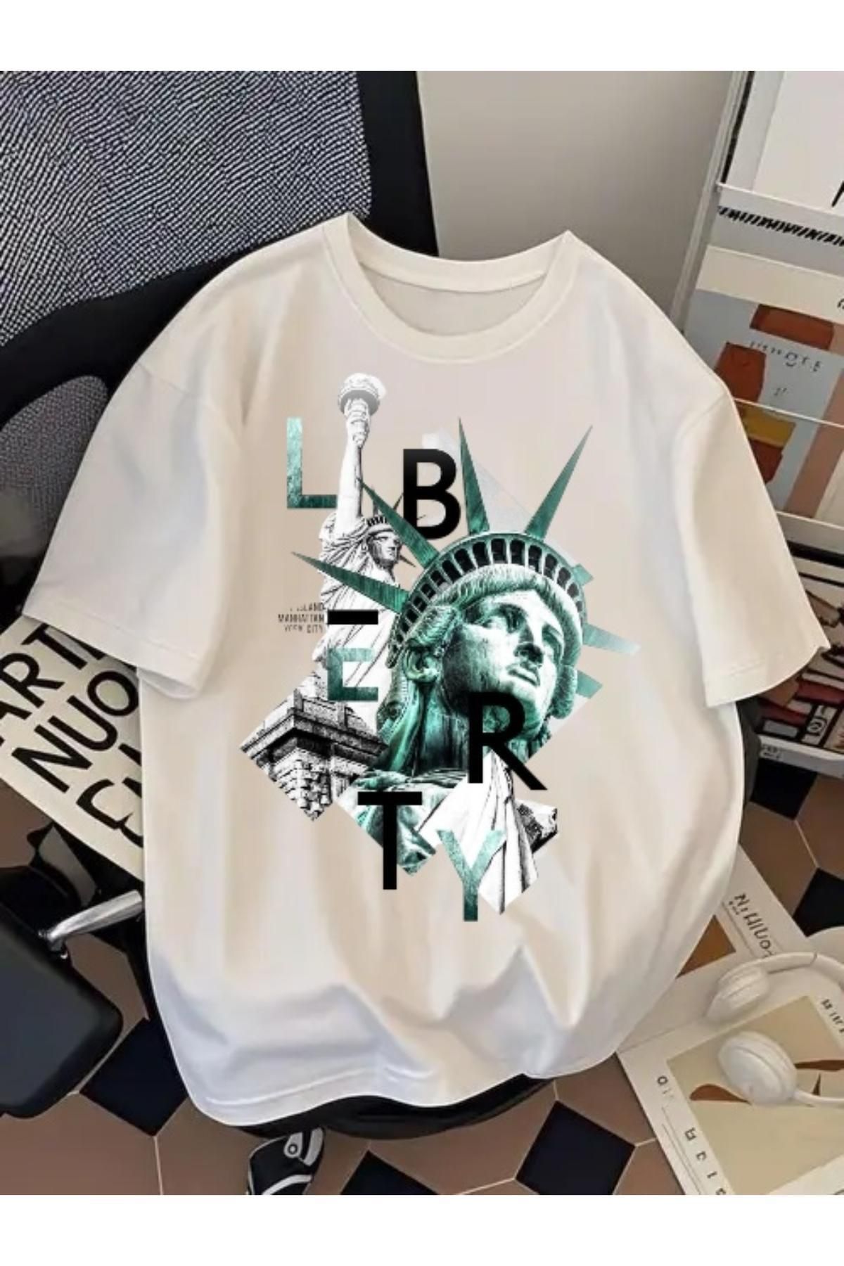 EQİ Özgürlük Heykeli Baskılı Oversize T-Shirt