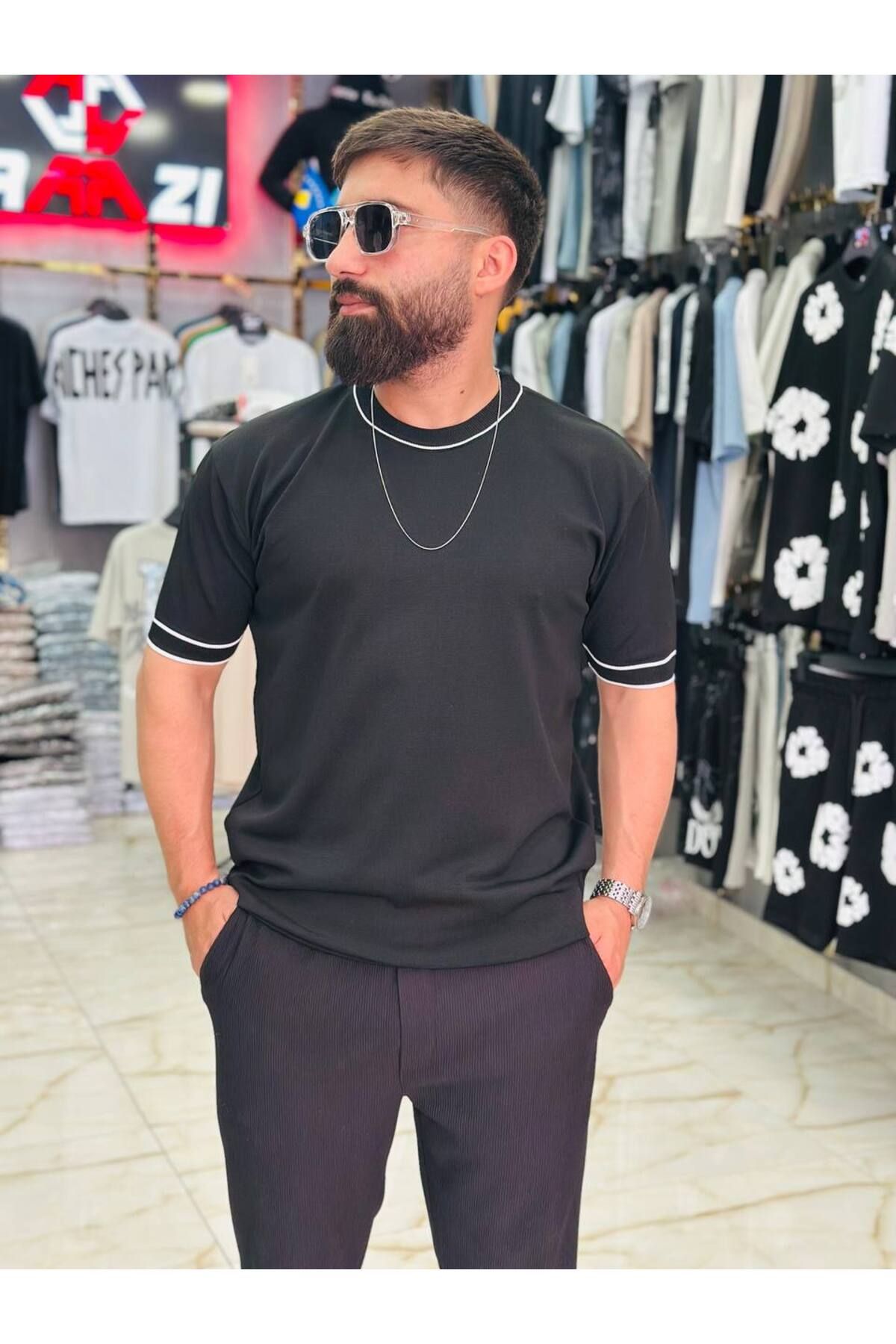 FRANCO RENZO Erkek Bisiklet Yaka Triko T-Shirt