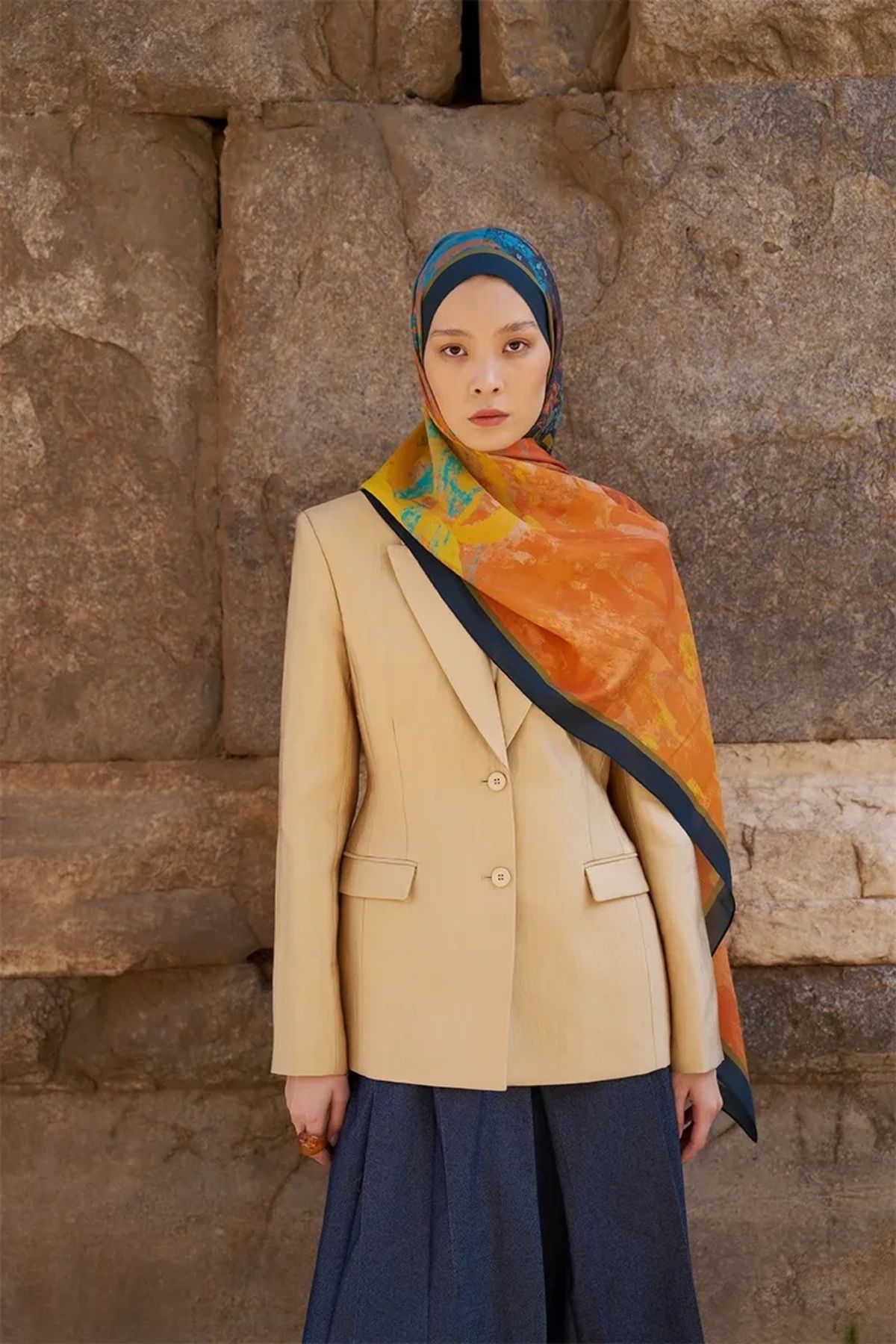 ED Scarf Turuncu ED Scarf Sunrise Fırça Desen Şal